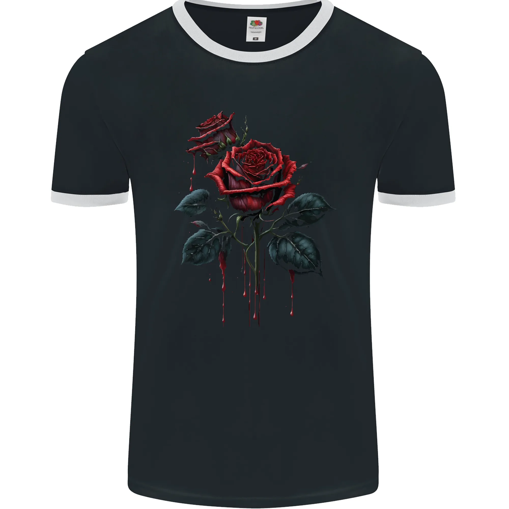 2 Roses Dripping With Blood Gothic Goth Mens Ringer T-Shirt FotL