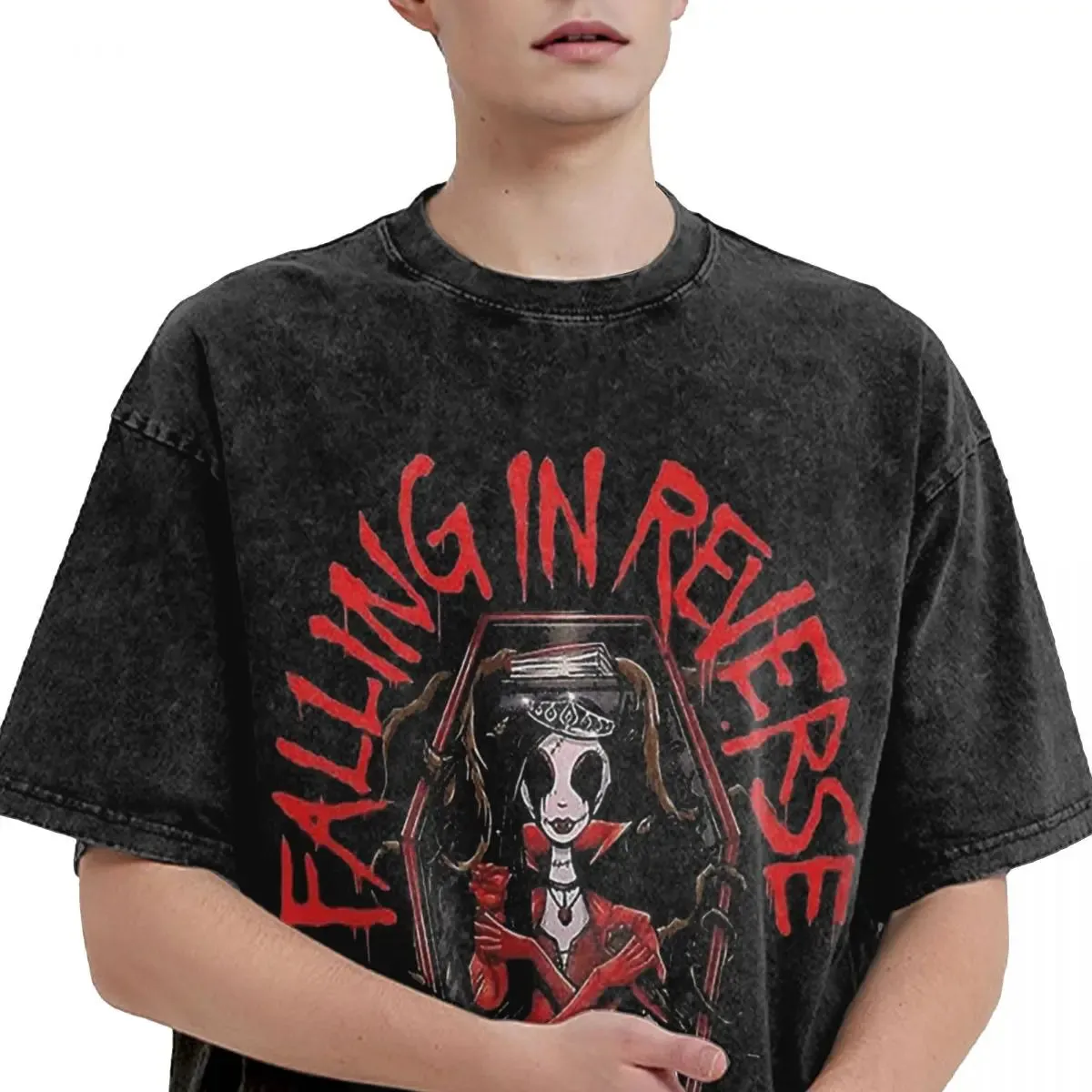 2024 Summer Falling In Reverse Rock Music Metal Band Washed T-Shirts Merch T-Shirts for Men and Women