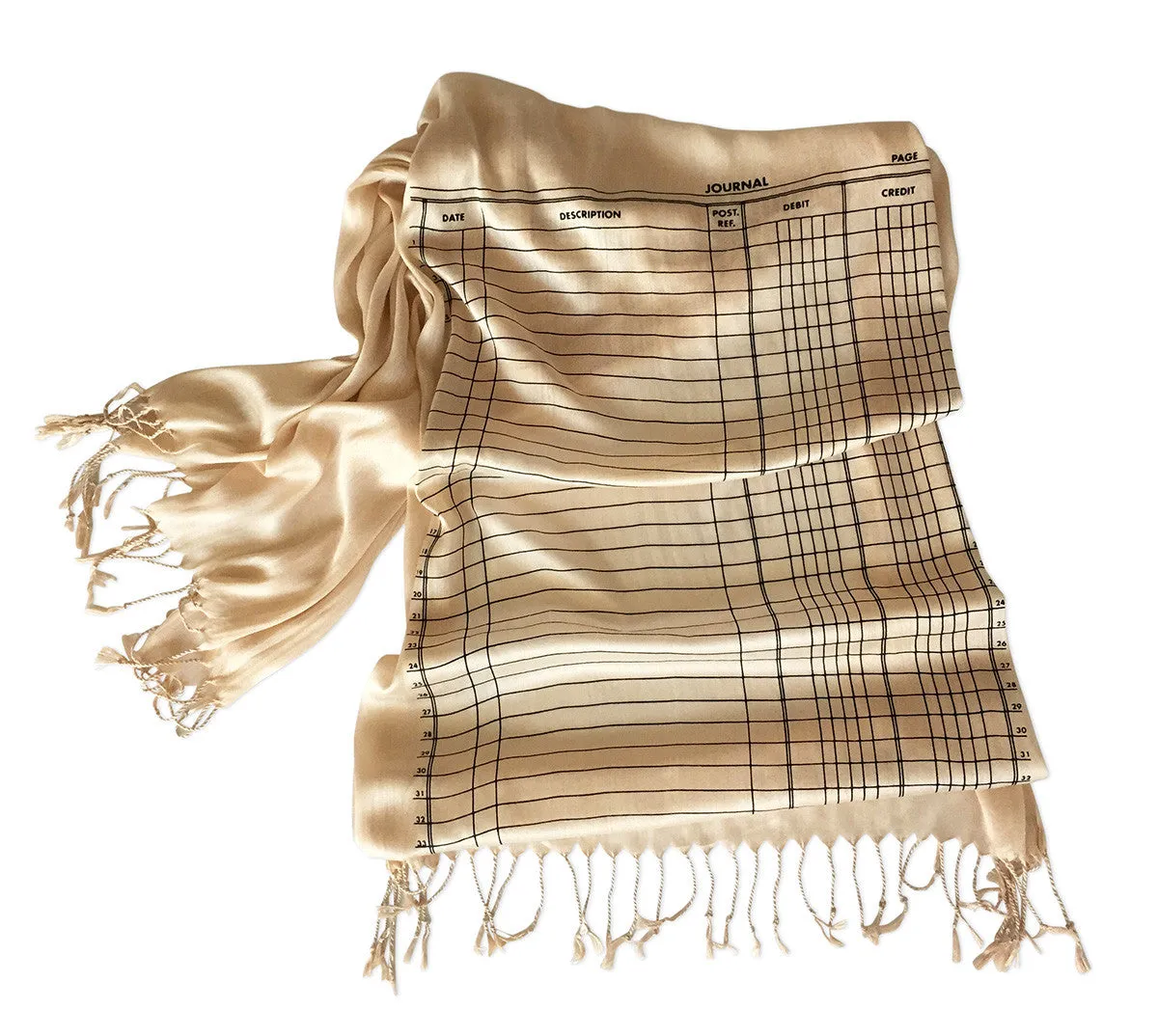 Accounting Scarf. Ledger Paper luxe weight fringed scarf