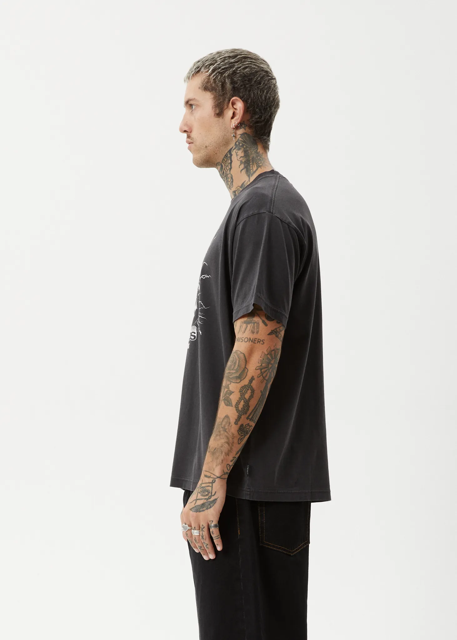 AFENDS Mens Doom Gen - Boxy Fit Tee - Stone Black