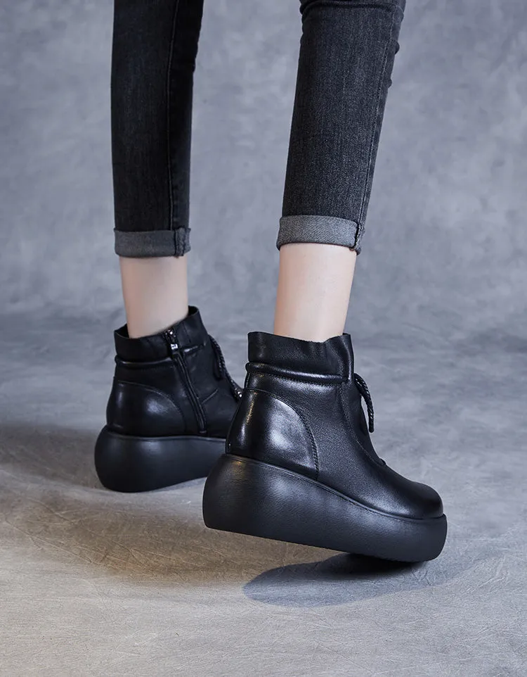 Ankle Lace-up Wide Toe Box Comfortable Wedge Boots