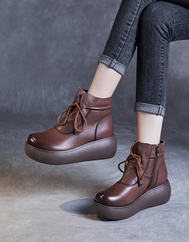 Ankle Lace-up Wide Toe Box Comfortable Wedge Boots