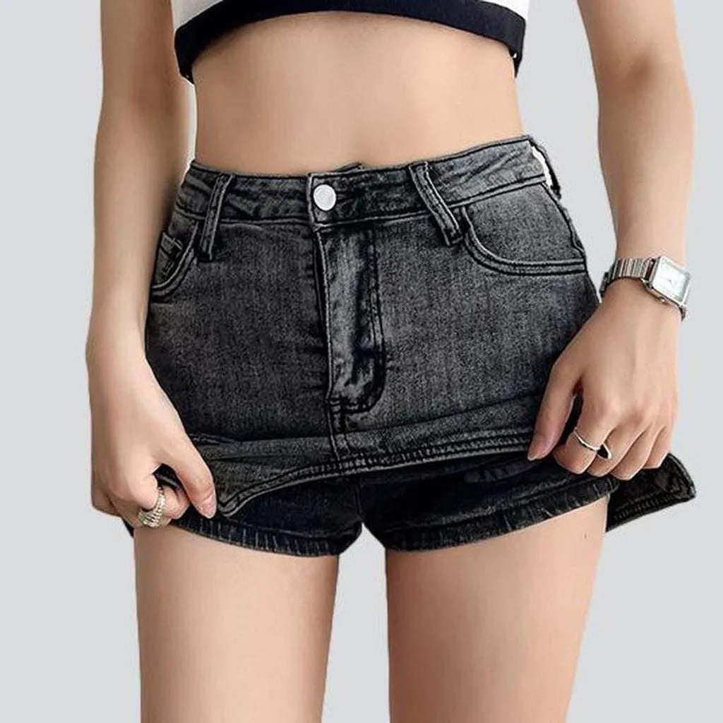 Asymmetric mini denim skort