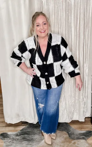 Black and White Checkered Cardigan