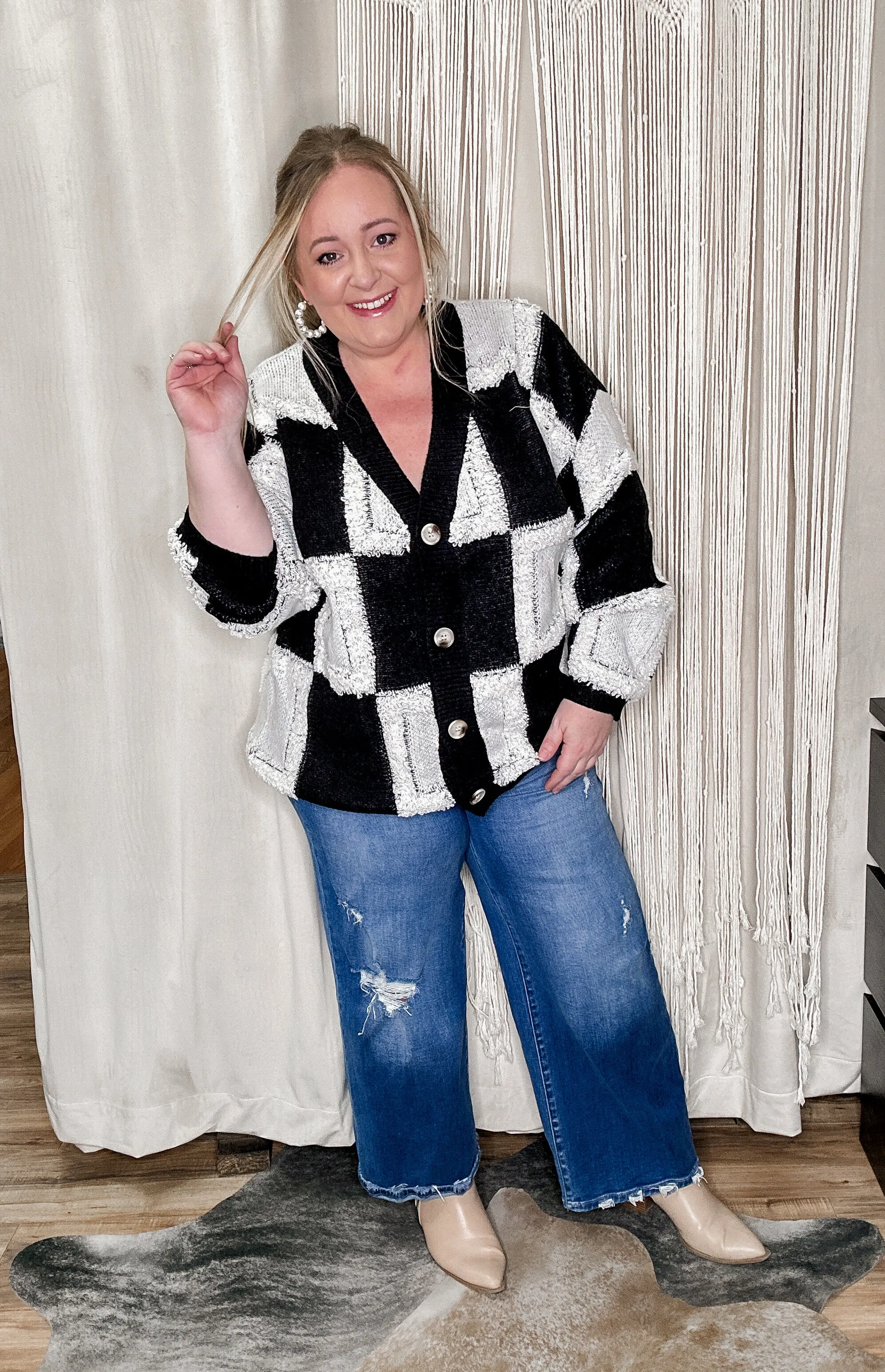 Black and White Checkered Cardigan