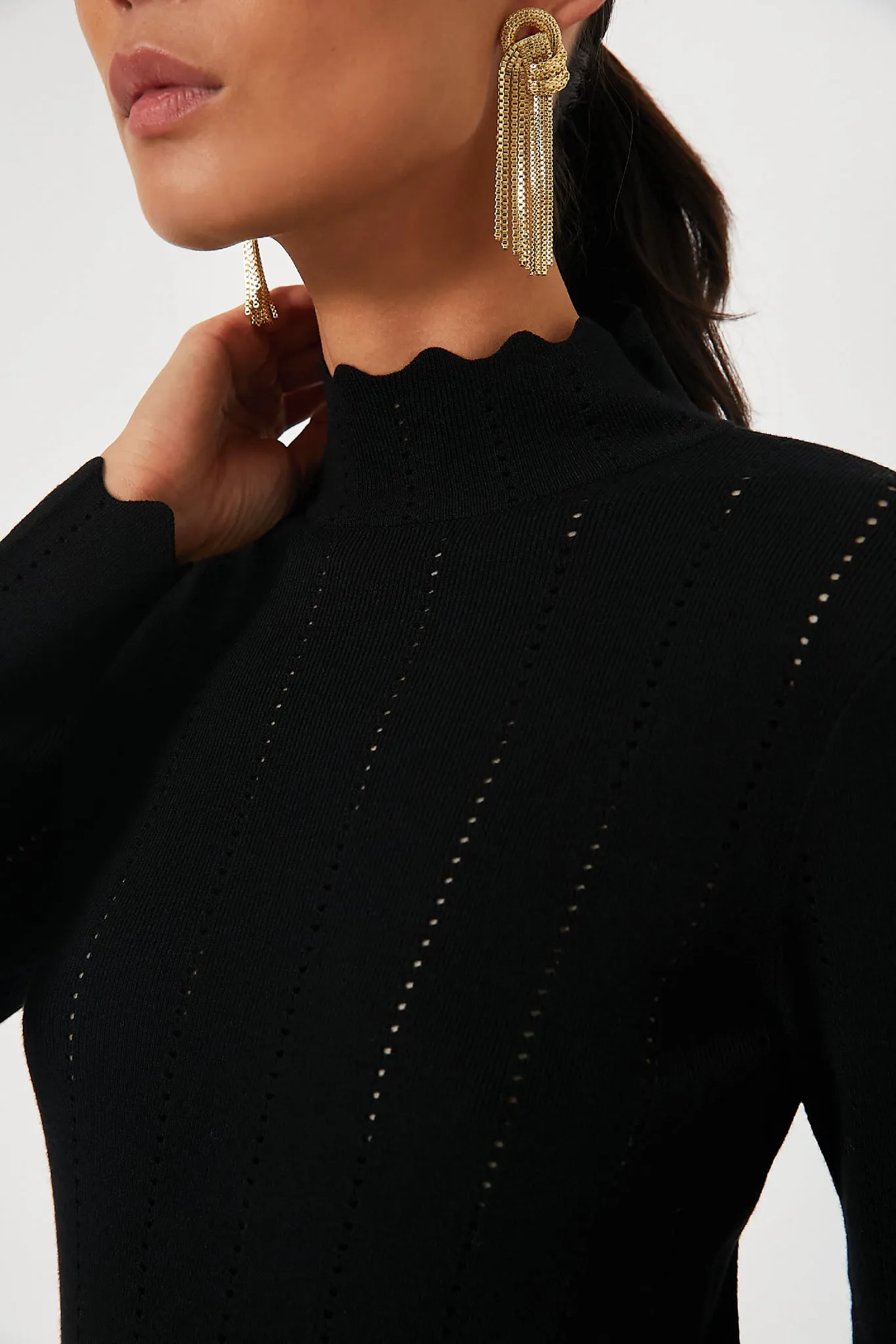 Black Pointelle Candice Knit Turtleneck