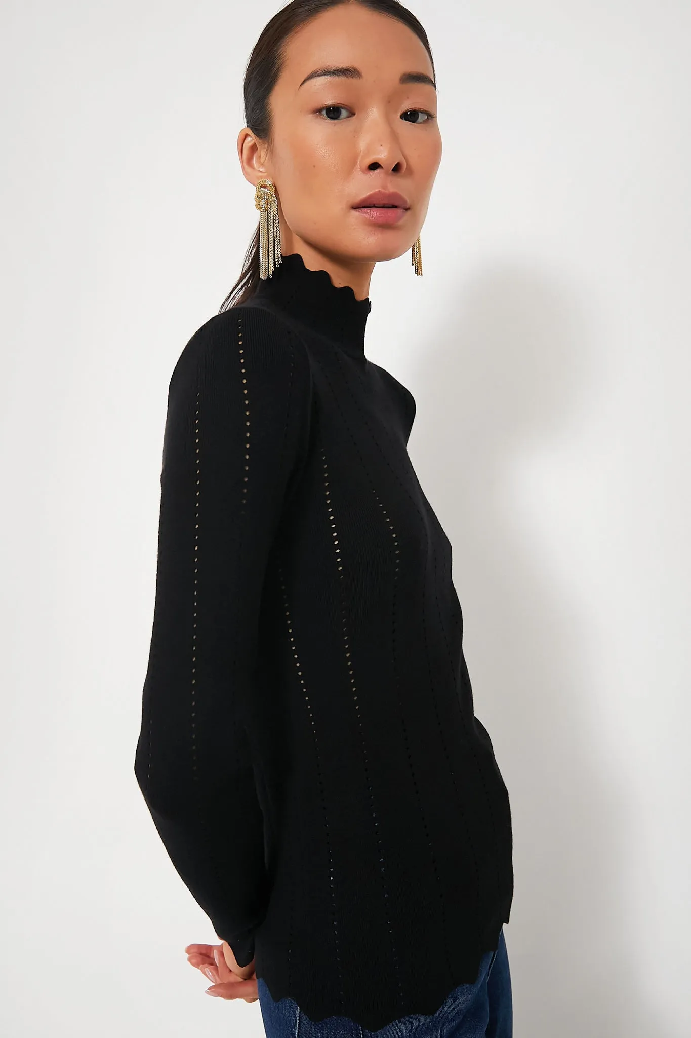 Black Pointelle Candice Knit Turtleneck