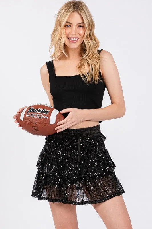 Black Sequence Ruffle Skort