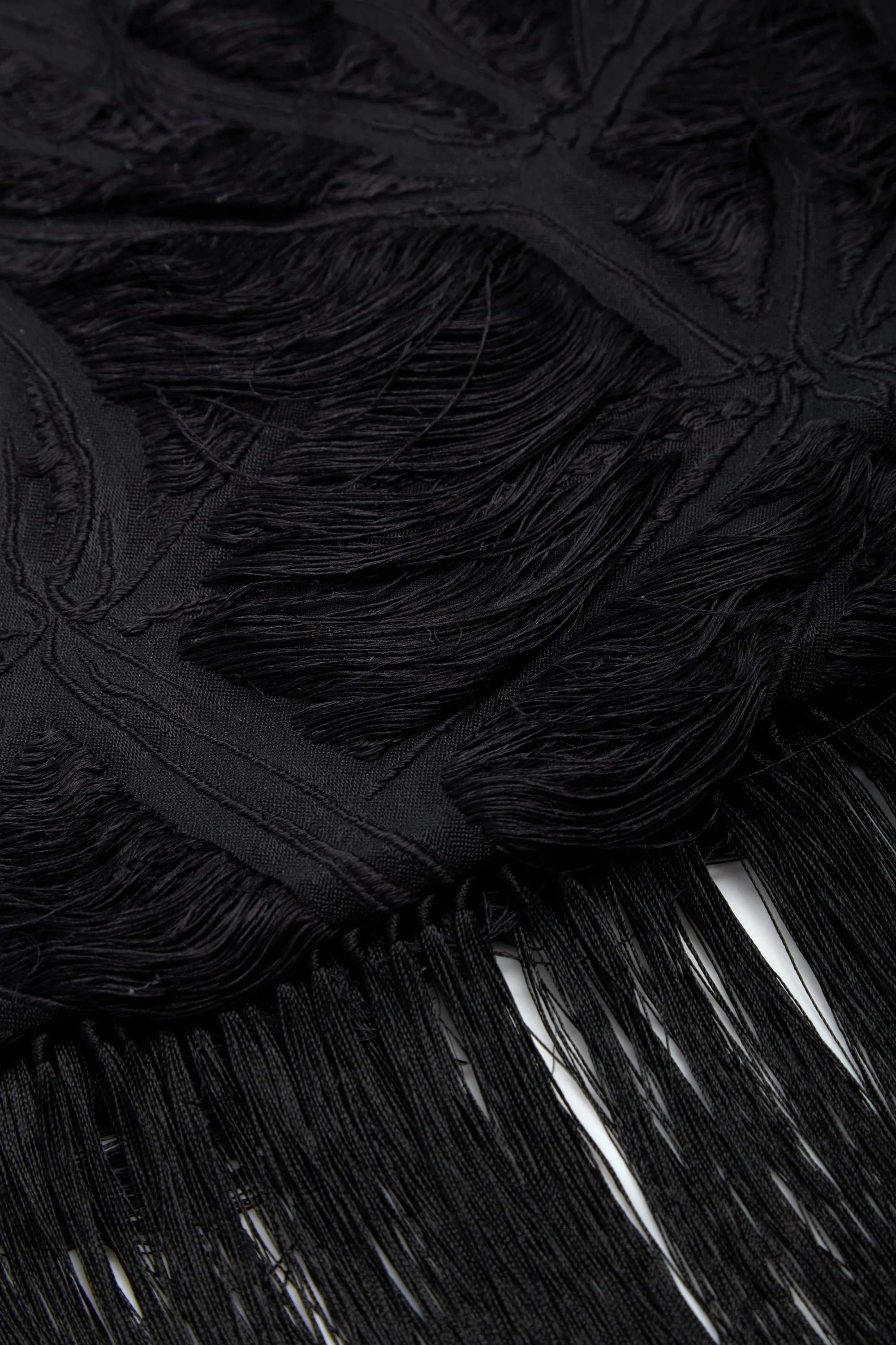 Blaine Fringe Scarf in Black Silk Virgin Wool Jacquard