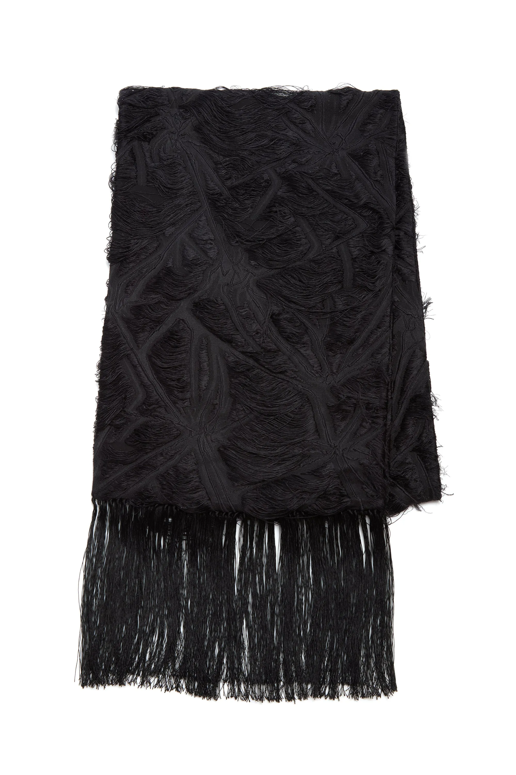 Blaine Fringe Scarf in Black Silk Virgin Wool Jacquard