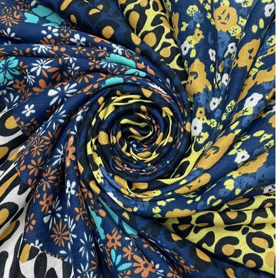 Blue Leopard & Floral Square Scarf