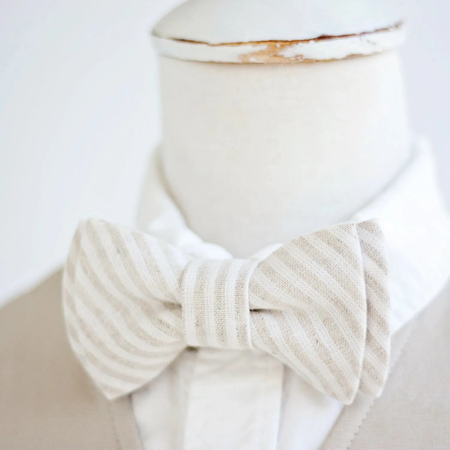 Boy's Pocket Square / Natural Linen Stripe