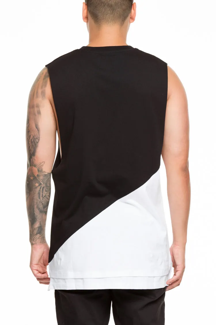 CARRÉ DIAGONAL PANEL 2 MUSCLE TEE BLACK/WHITE