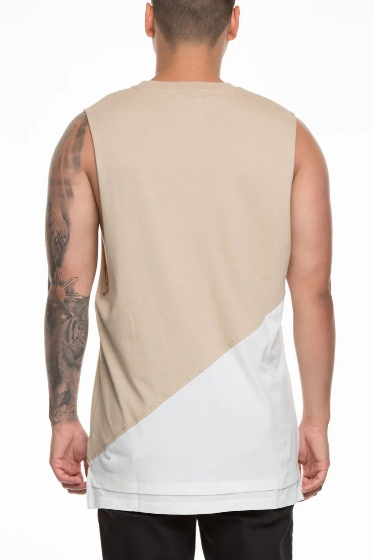 CARRÉ DIAGONAL PANEL 2 MUSCLE TEE STONE/OFF WHITE