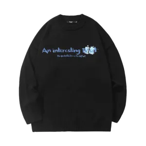 Cartoon TV letter-jacquard pullover with crewneck and sleeved sweater