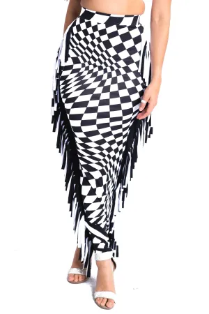 Checkered Elastic High Waist Stretch Bodycon Maxi Pencil Skirt