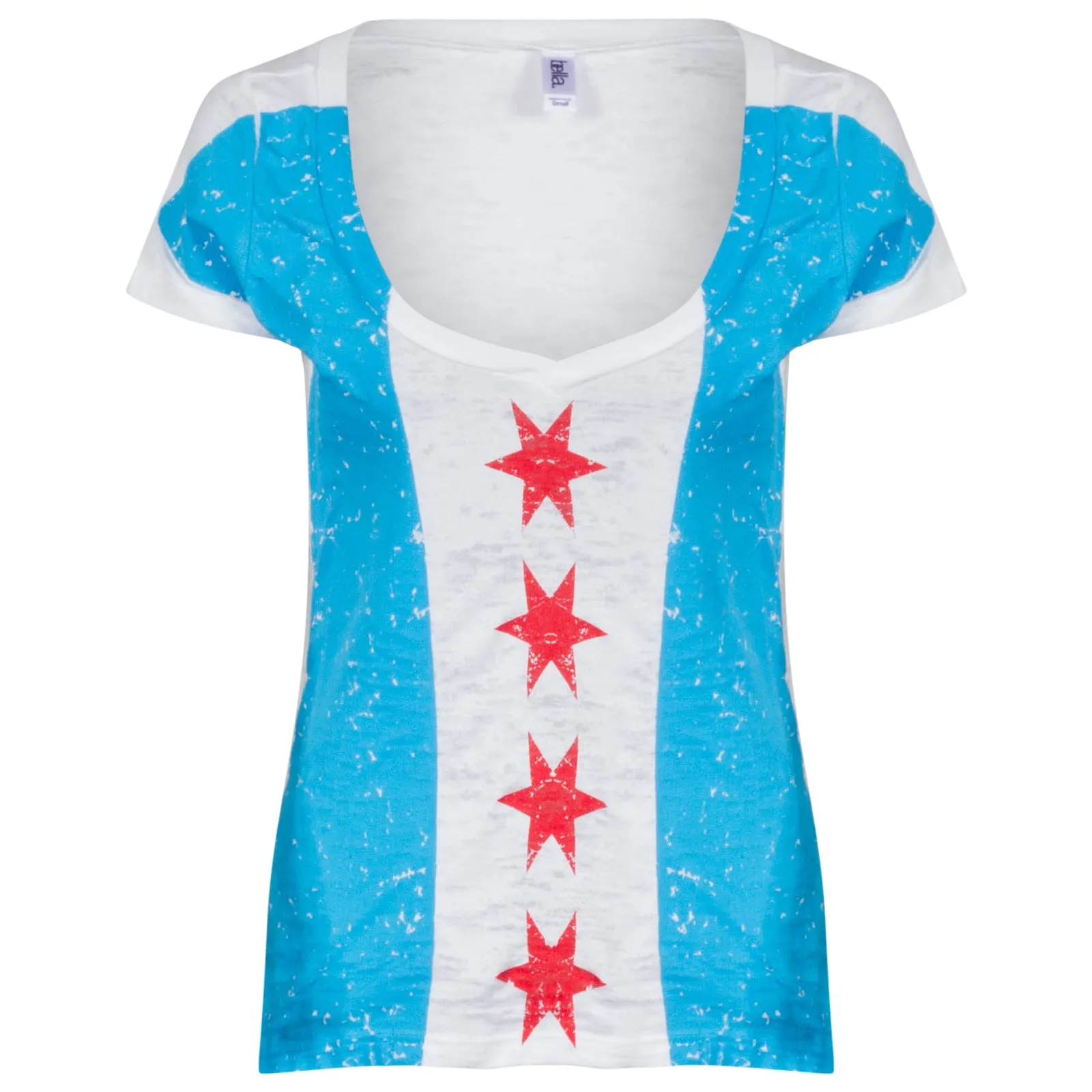 Chicago Women's White Full Body Vertical Chicago Flag V-Neck Tee-Shirt