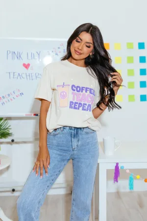 Coffee Teach Repeat Ivory Oversized Graphic Tee