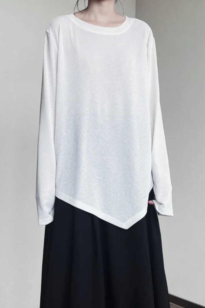 Cold Style Basic Drape Irregular Long-Sleeved T-Shirt Simple Round Neck Loose Top