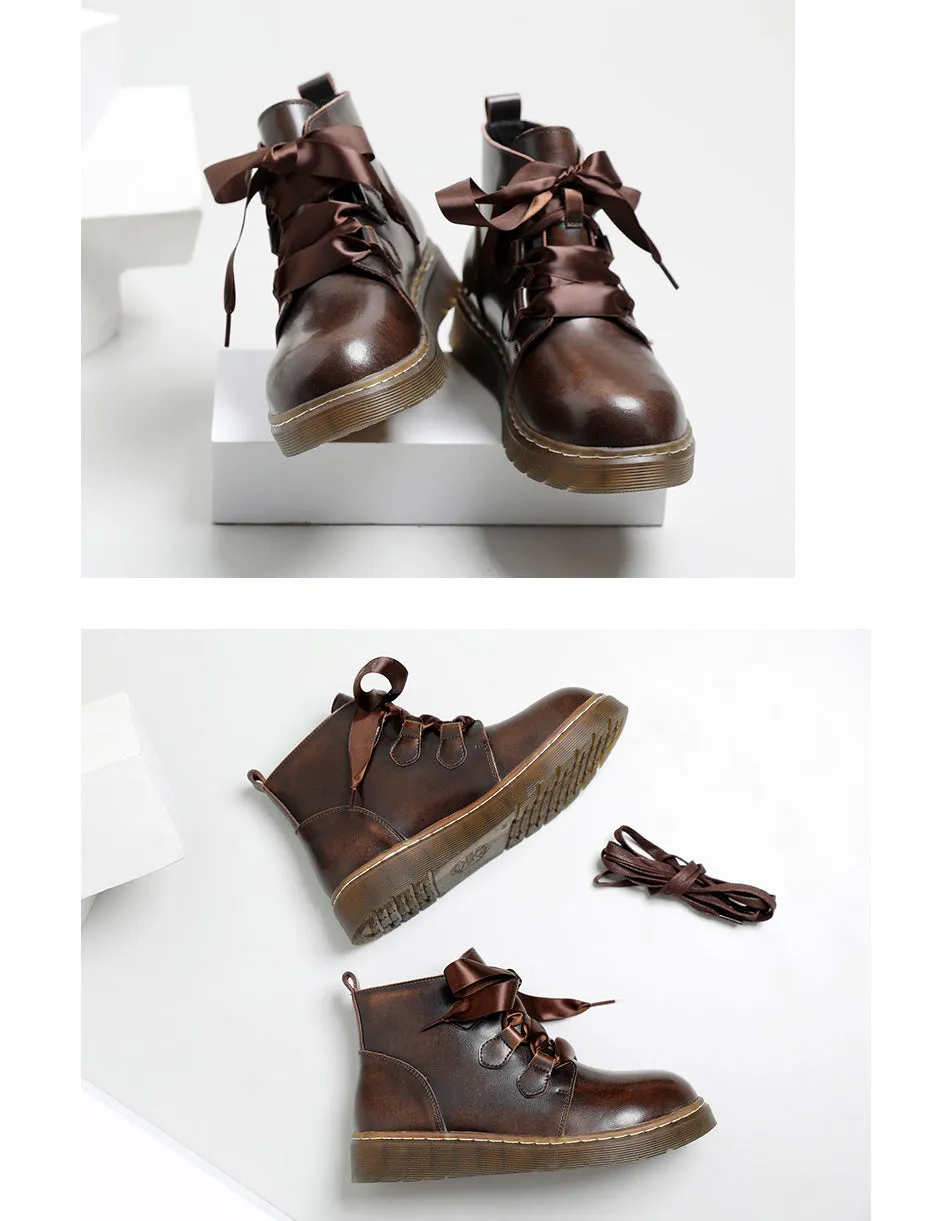 Comfortable Retro Leather Lace-up Mary Jane Boots