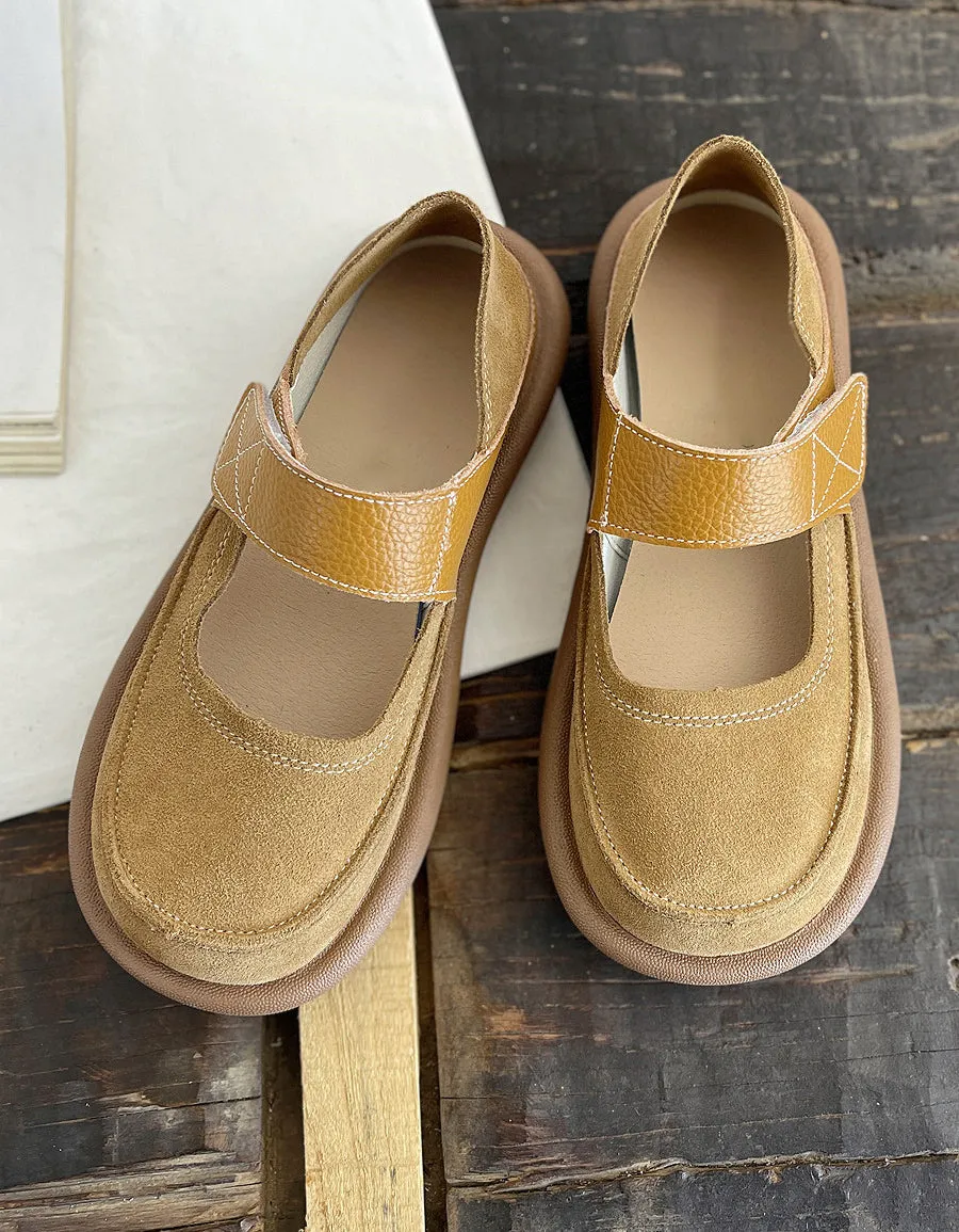 Comfortable Retro Leather Roune Toe Suede Flat Shoes