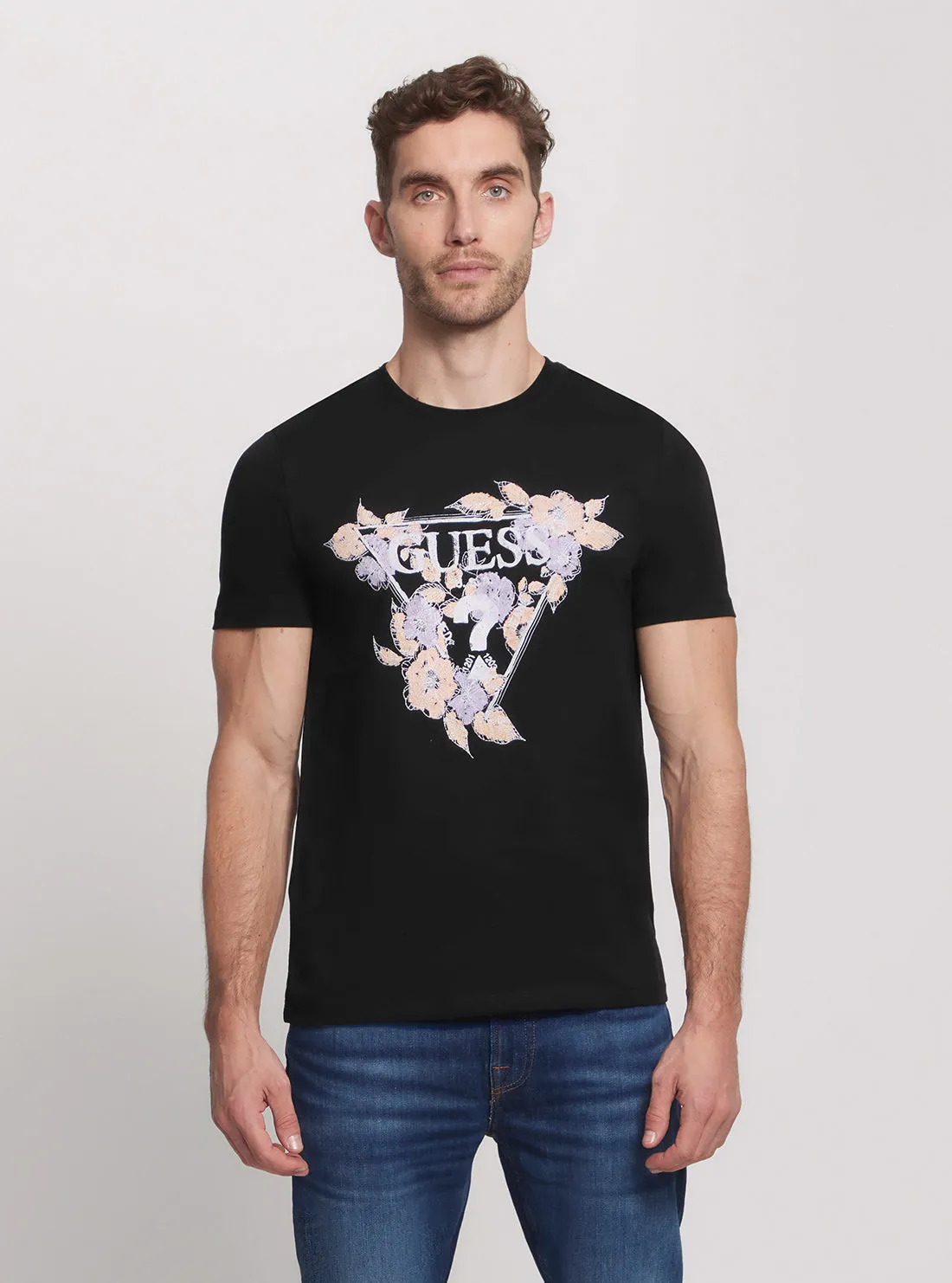 Eco Black Flowers Triangle T-Shirt