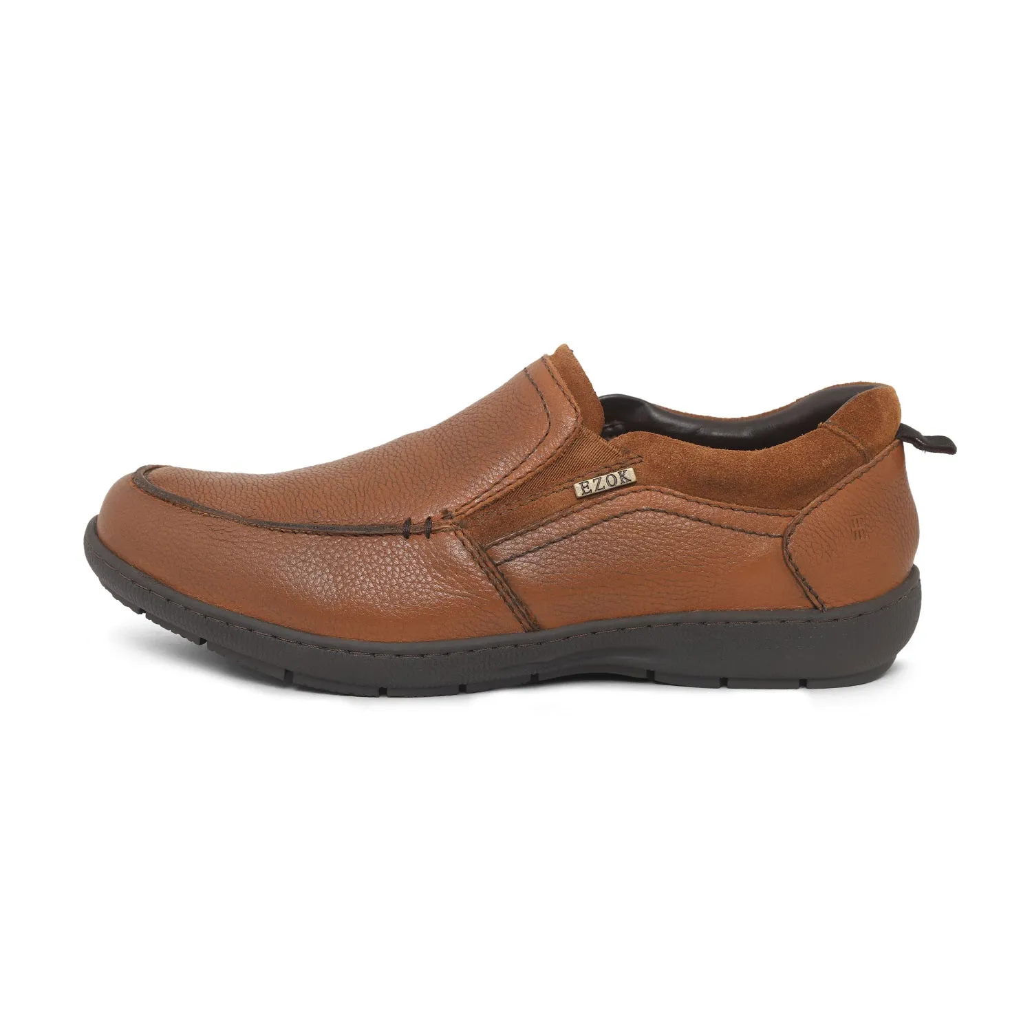 Ezok Men Tan Leather Slipon Shoes