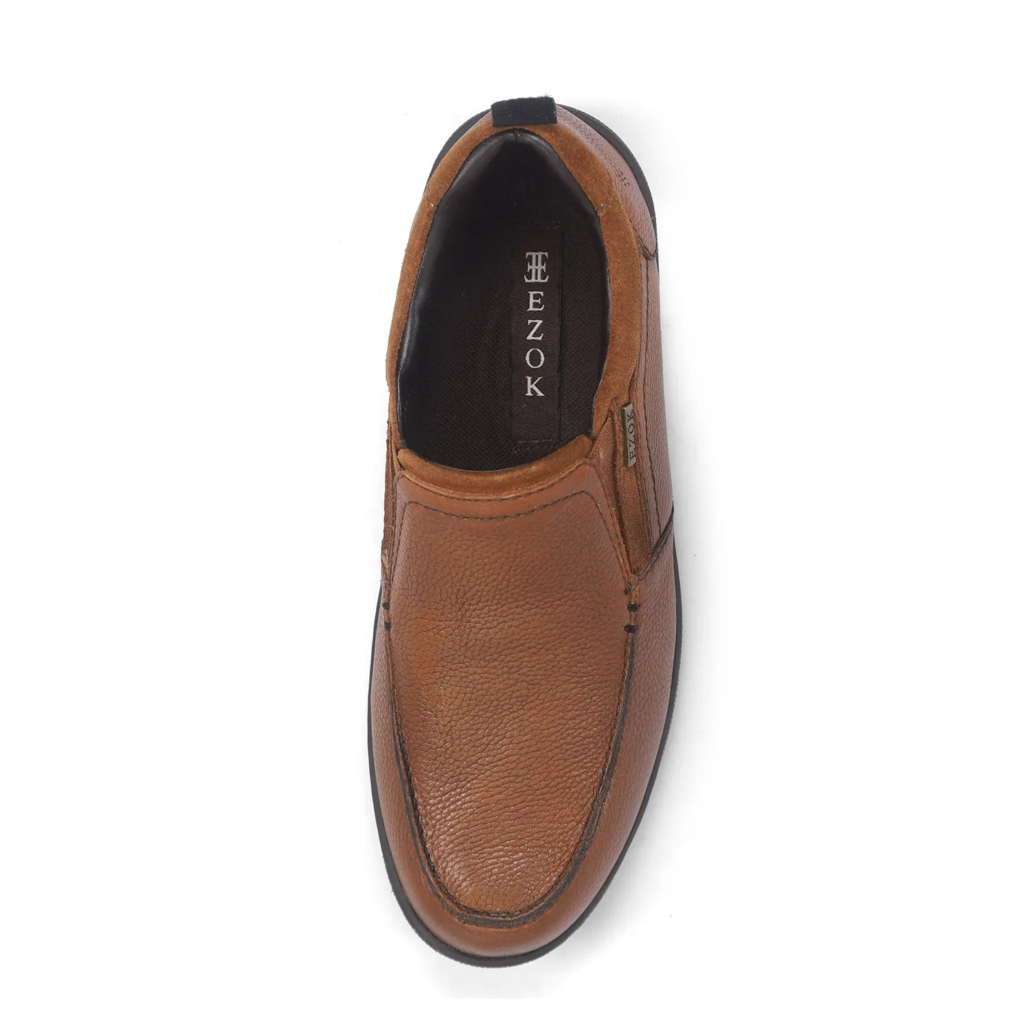 Ezok Men Tan Leather Slipon Shoes