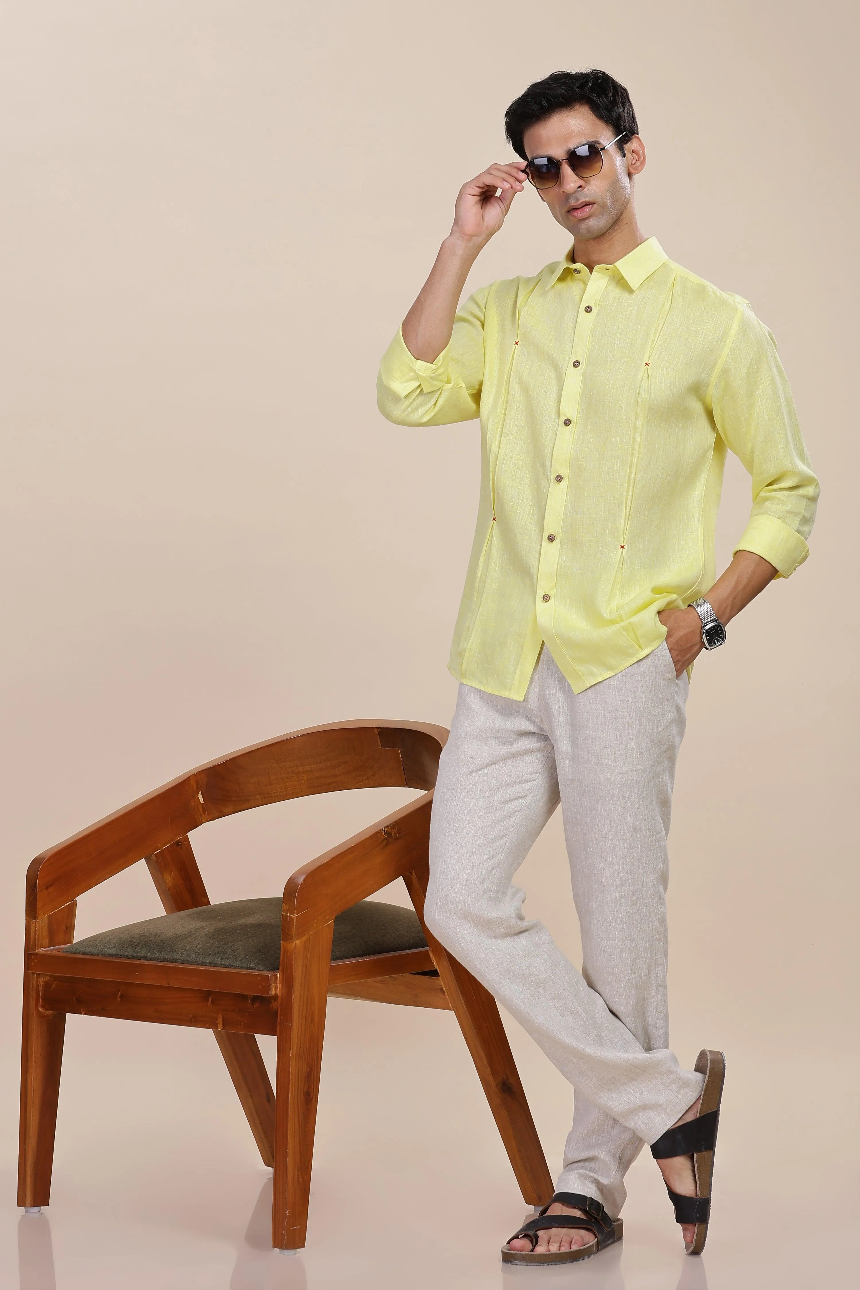 FELIPE - Timeless Elegance in Pure Linen Light Yellow Chambray Shirts