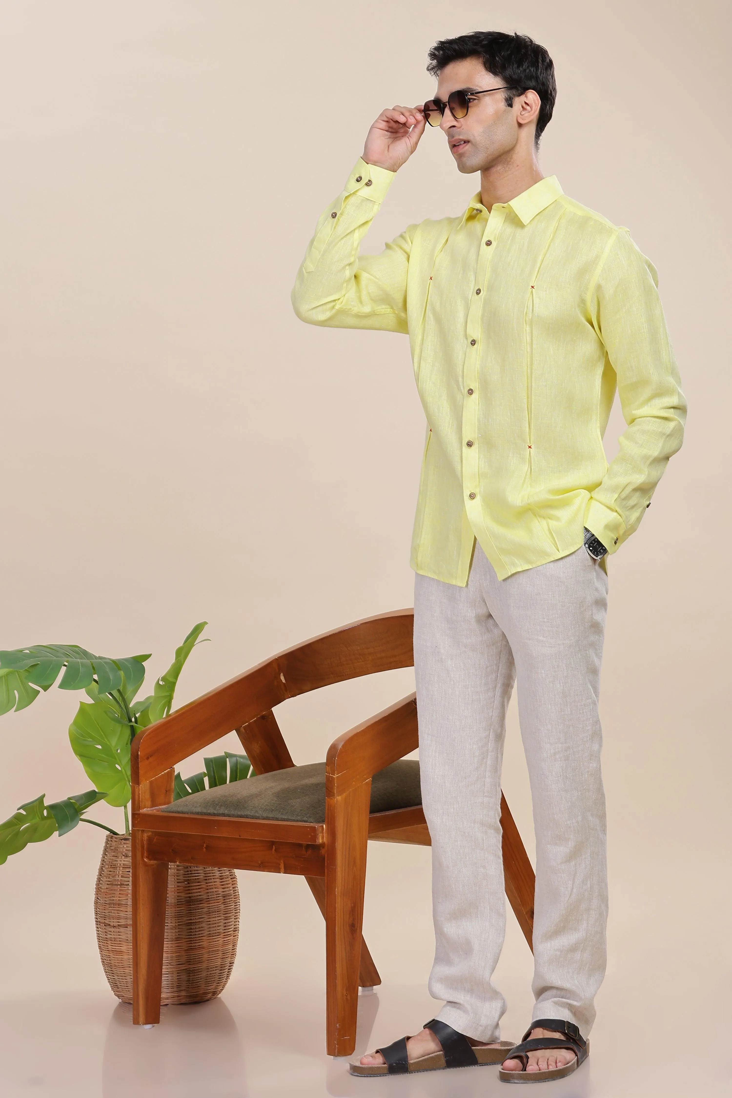 FELIPE - Timeless Elegance in Pure Linen Light Yellow Chambray Shirts