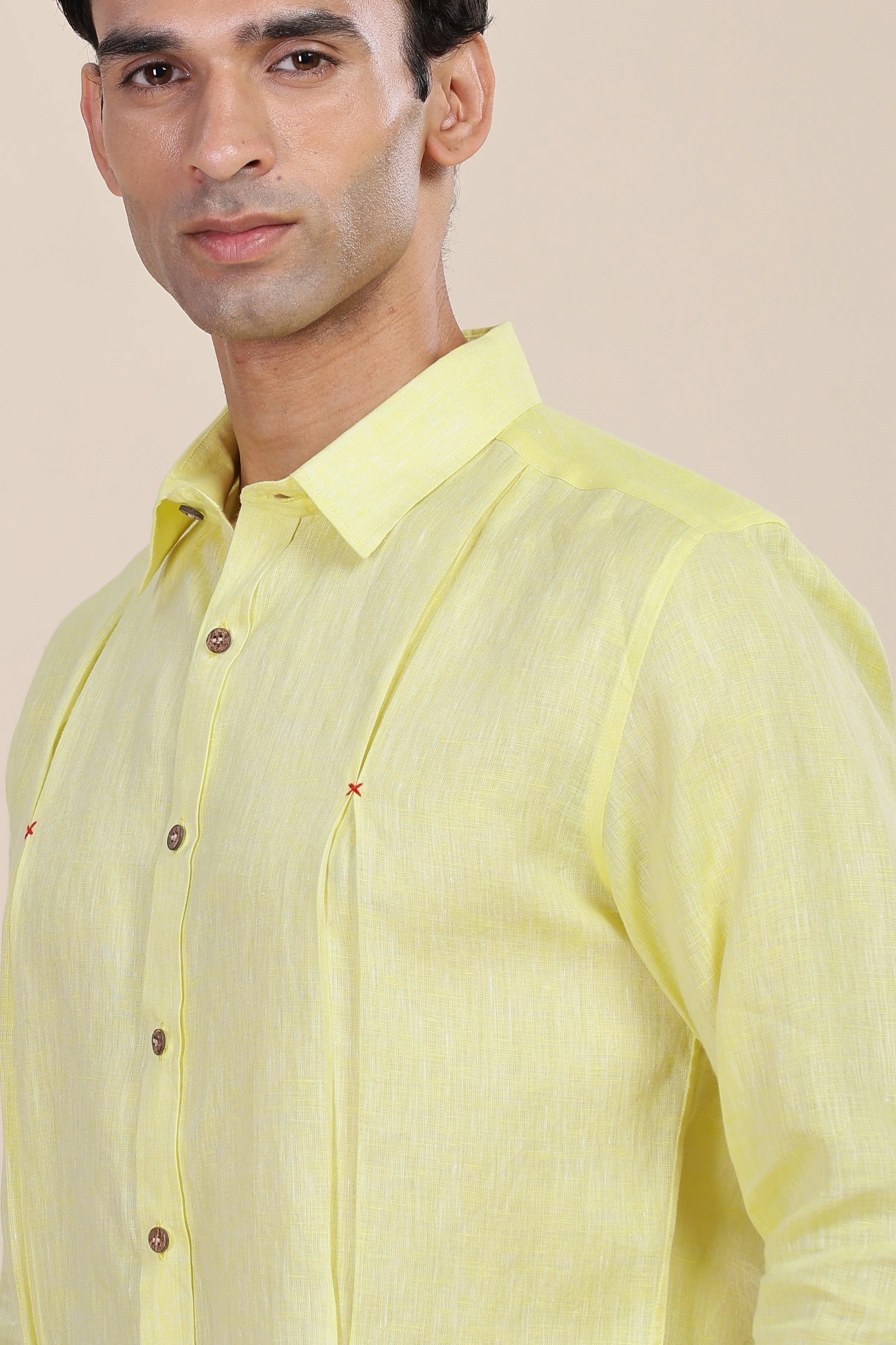 FELIPE - Timeless Elegance in Pure Linen Light Yellow Chambray Shirts