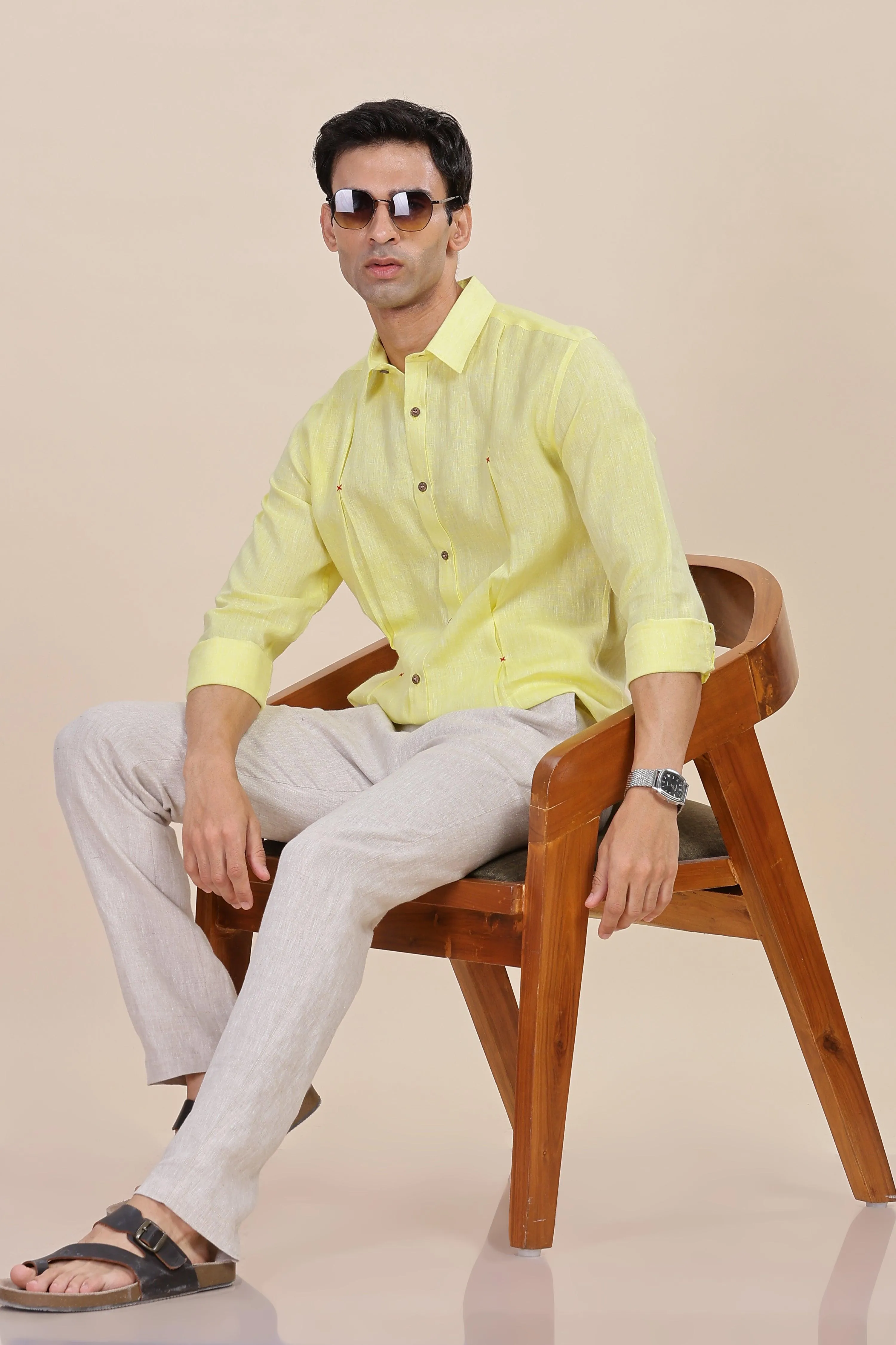 FELIPE - Timeless Elegance in Pure Linen Light Yellow Chambray Shirts