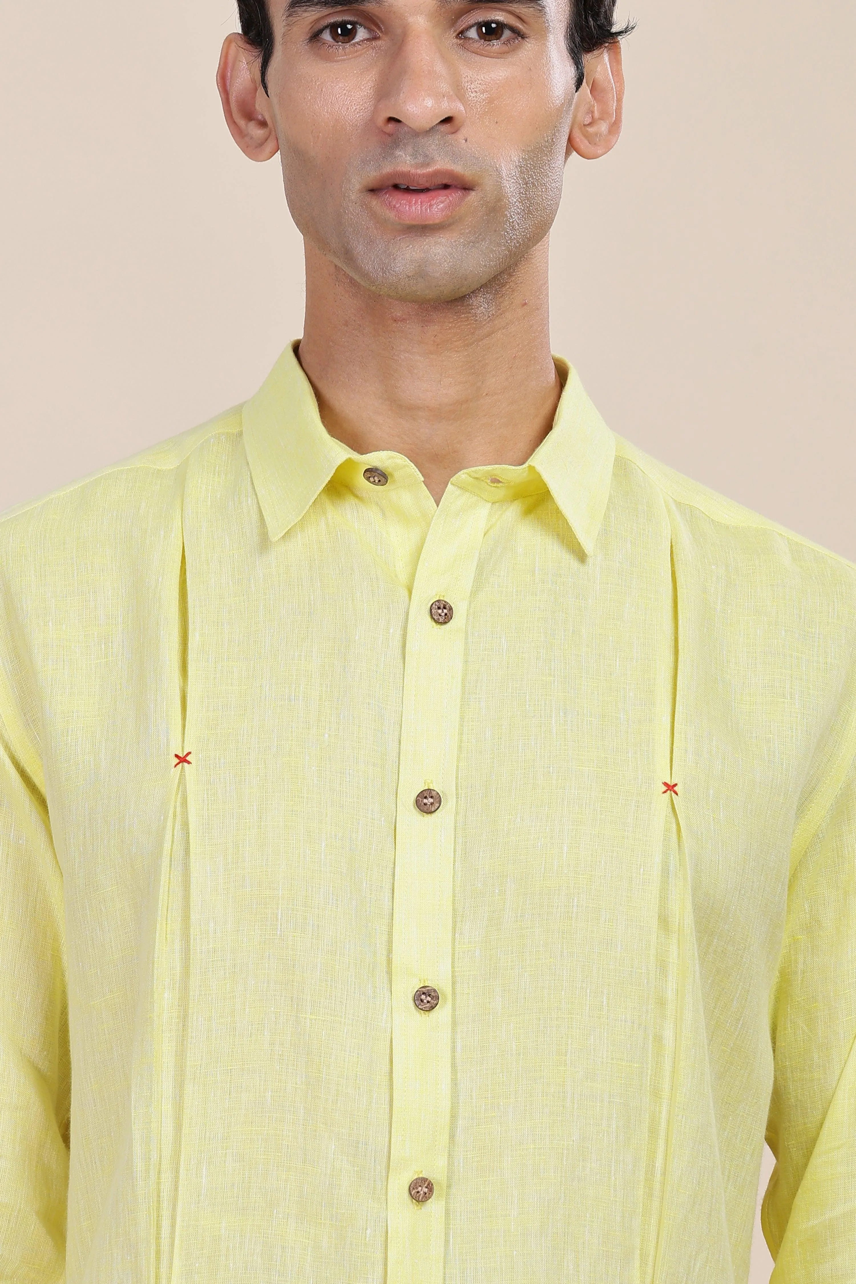 FELIPE - Timeless Elegance in Pure Linen Light Yellow Chambray Shirts