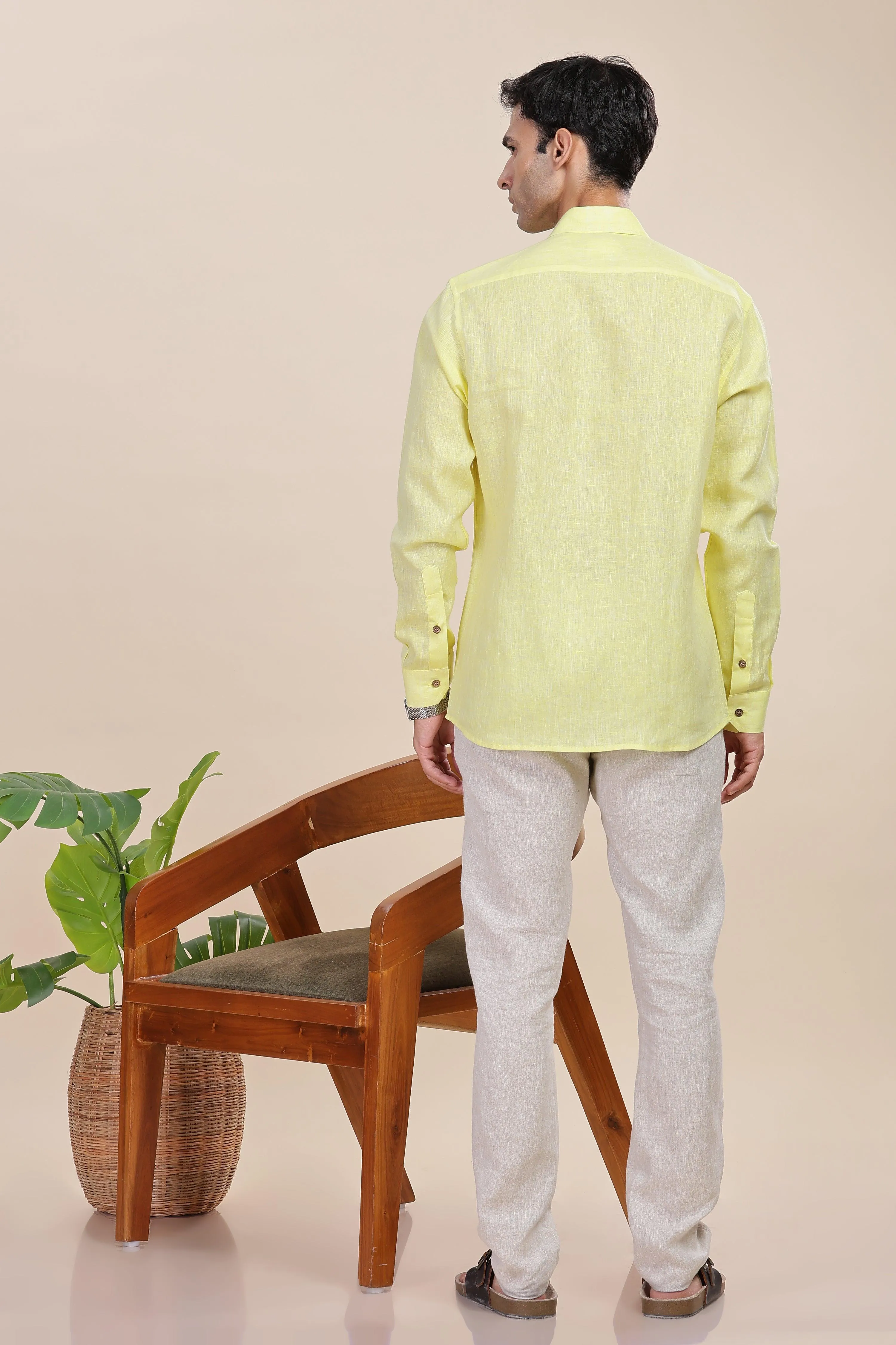 FELIPE - Timeless Elegance in Pure Linen Light Yellow Chambray Shirts