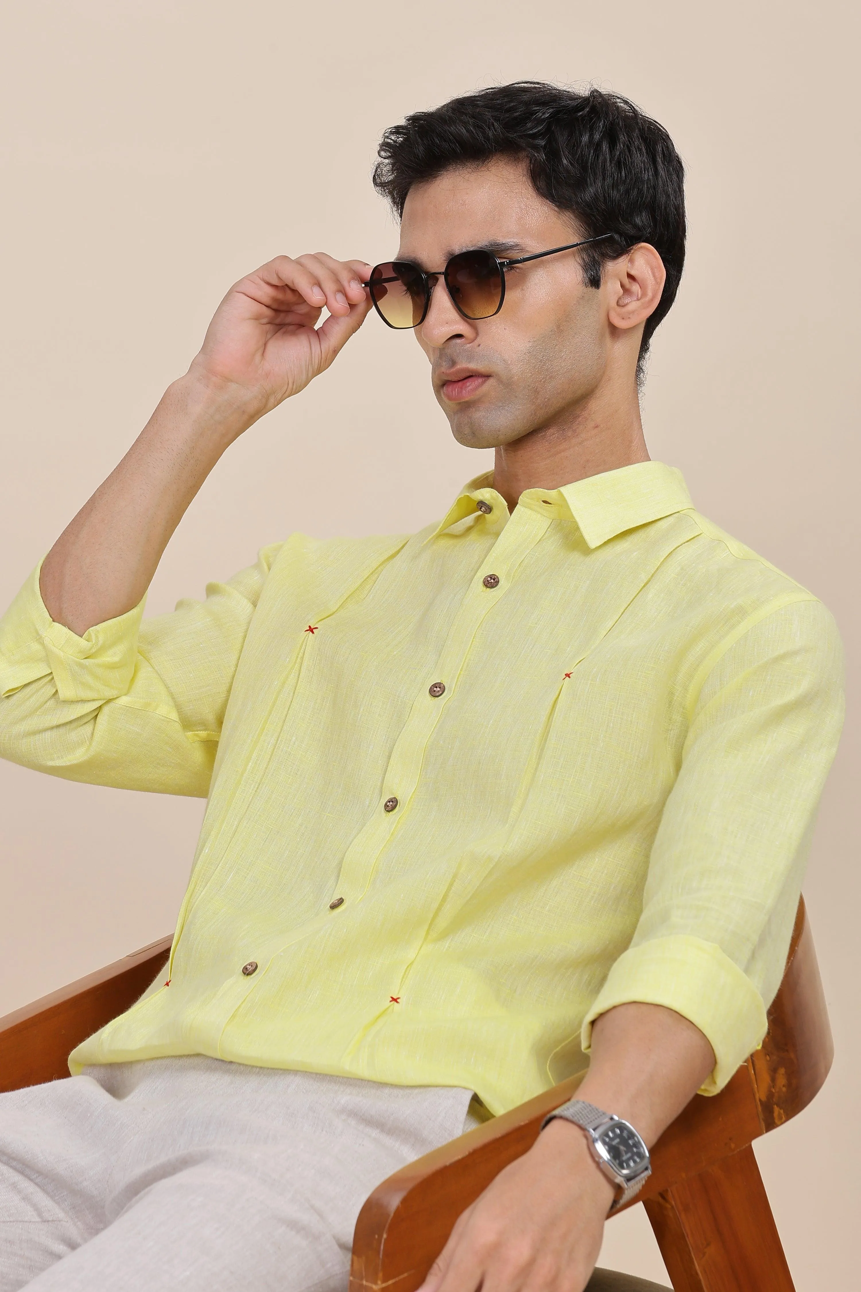 FELIPE - Timeless Elegance in Pure Linen Light Yellow Chambray Shirts