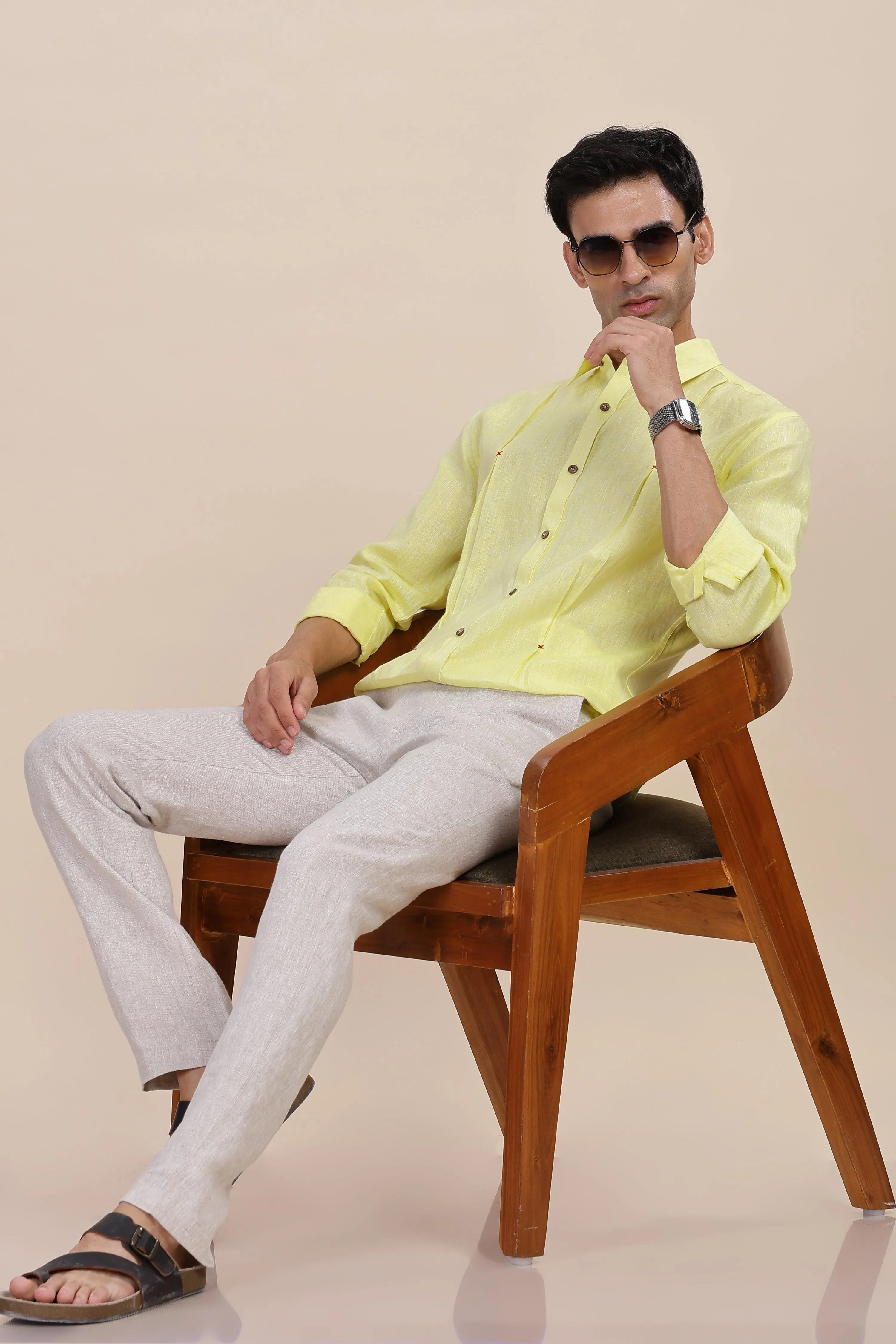 FELIPE - Timeless Elegance in Pure Linen Light Yellow Chambray Shirts