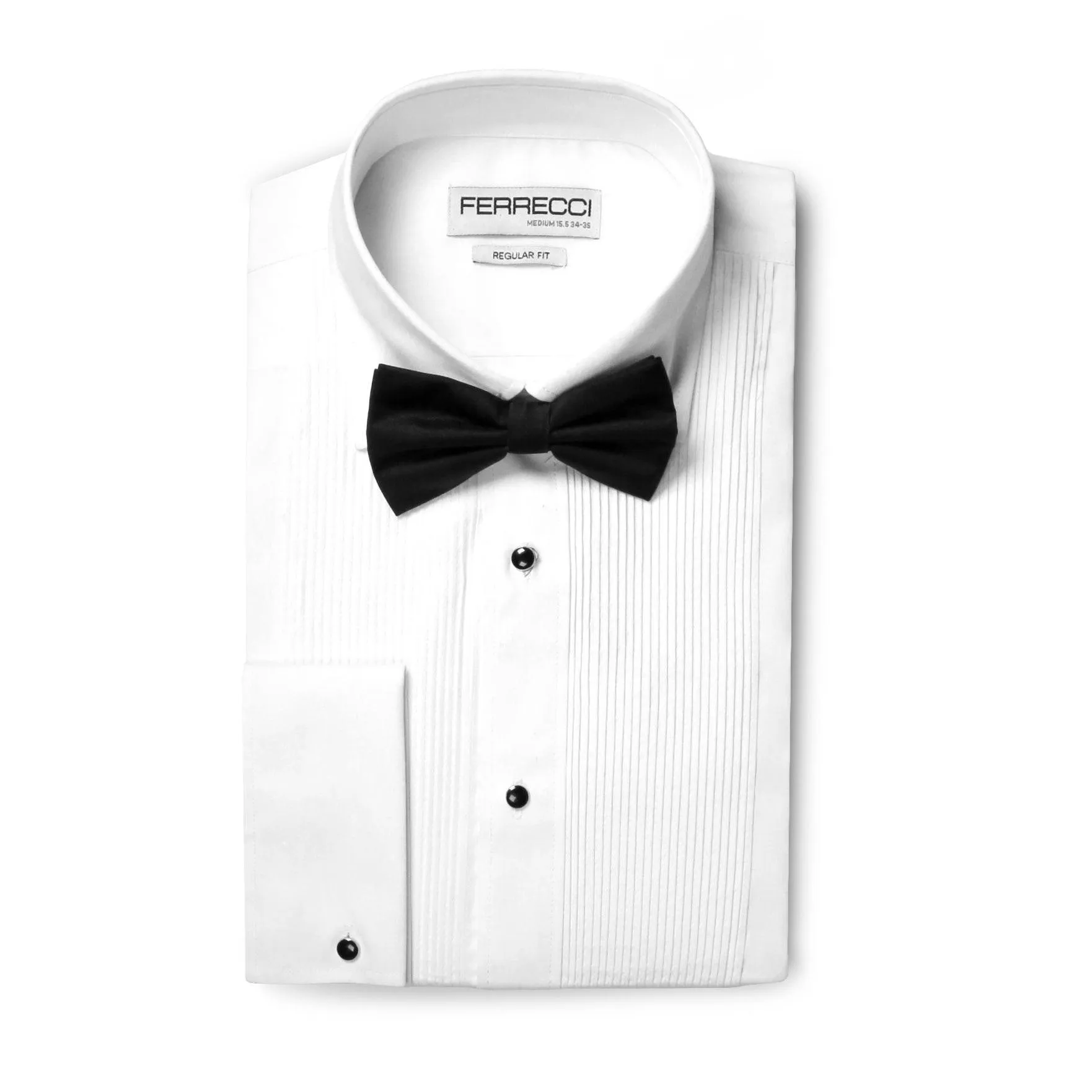 Ferrecci Men's Paris White Regular Fit Lay Down Collar Pleated Tuxedo Shirt