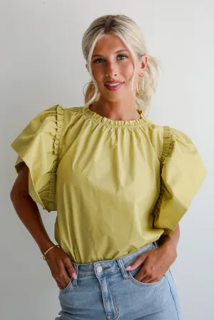 FINAL SALE - Precious Trend Chartreuse Ruffle Blouse