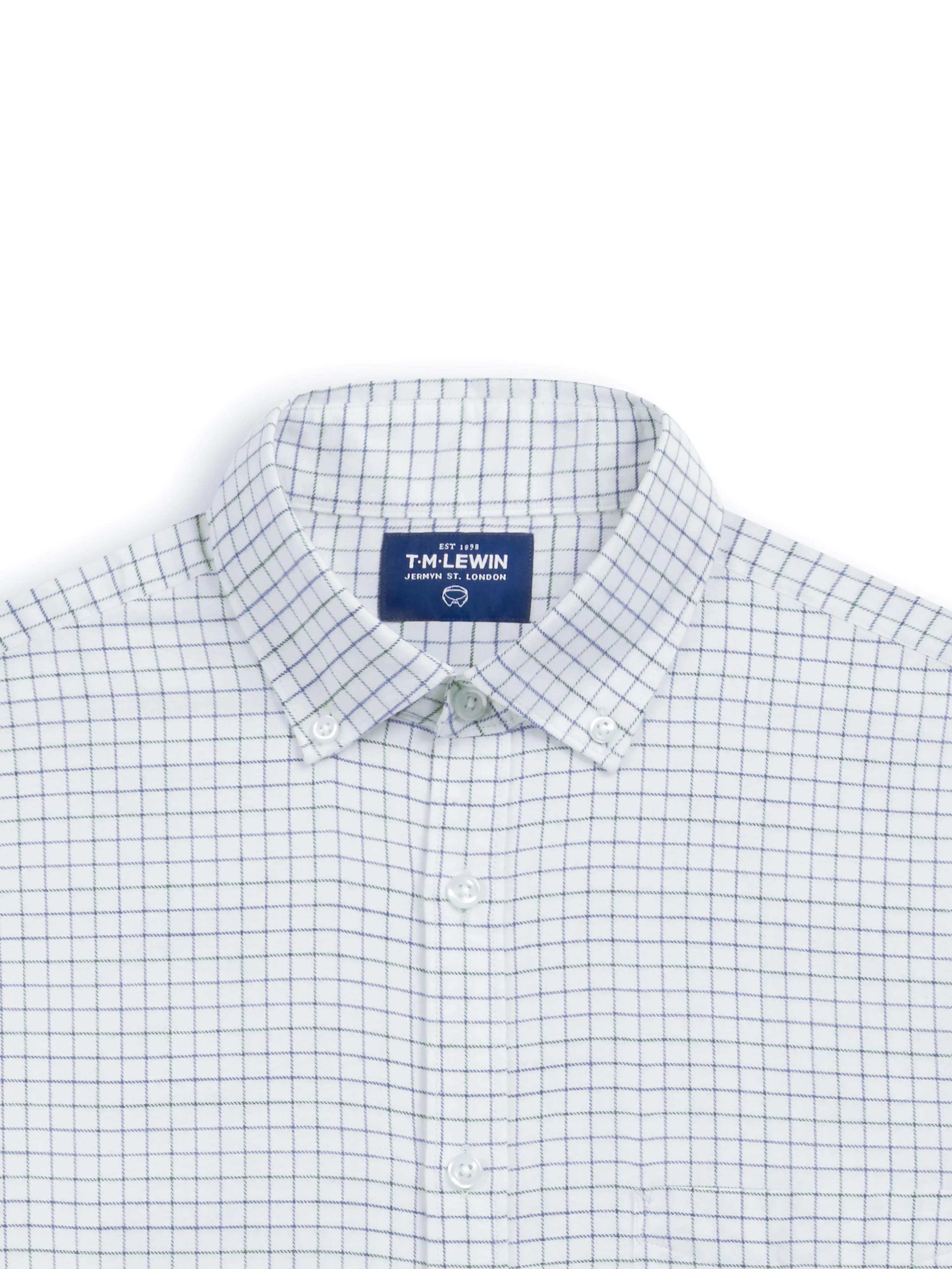 Fine Brushed Check Navy Green Slim Shirt