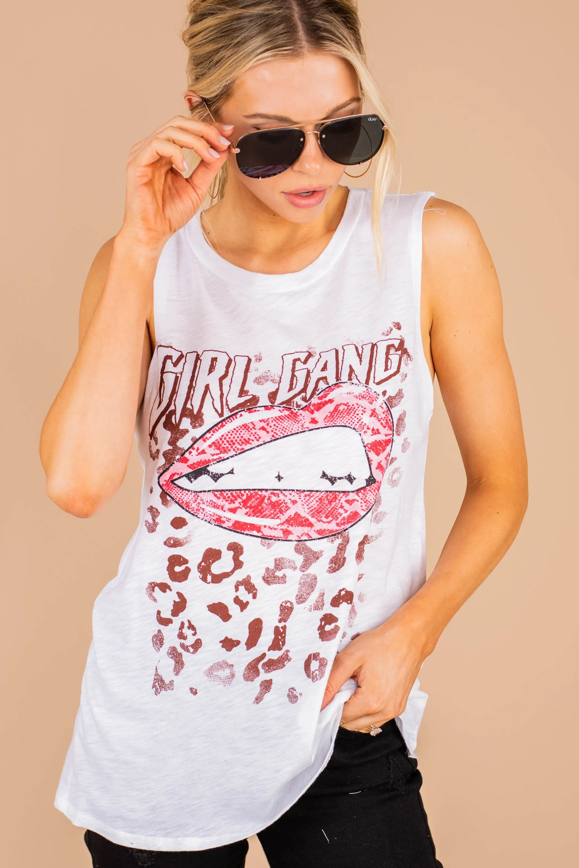 Girl Gang White Graphic Tank