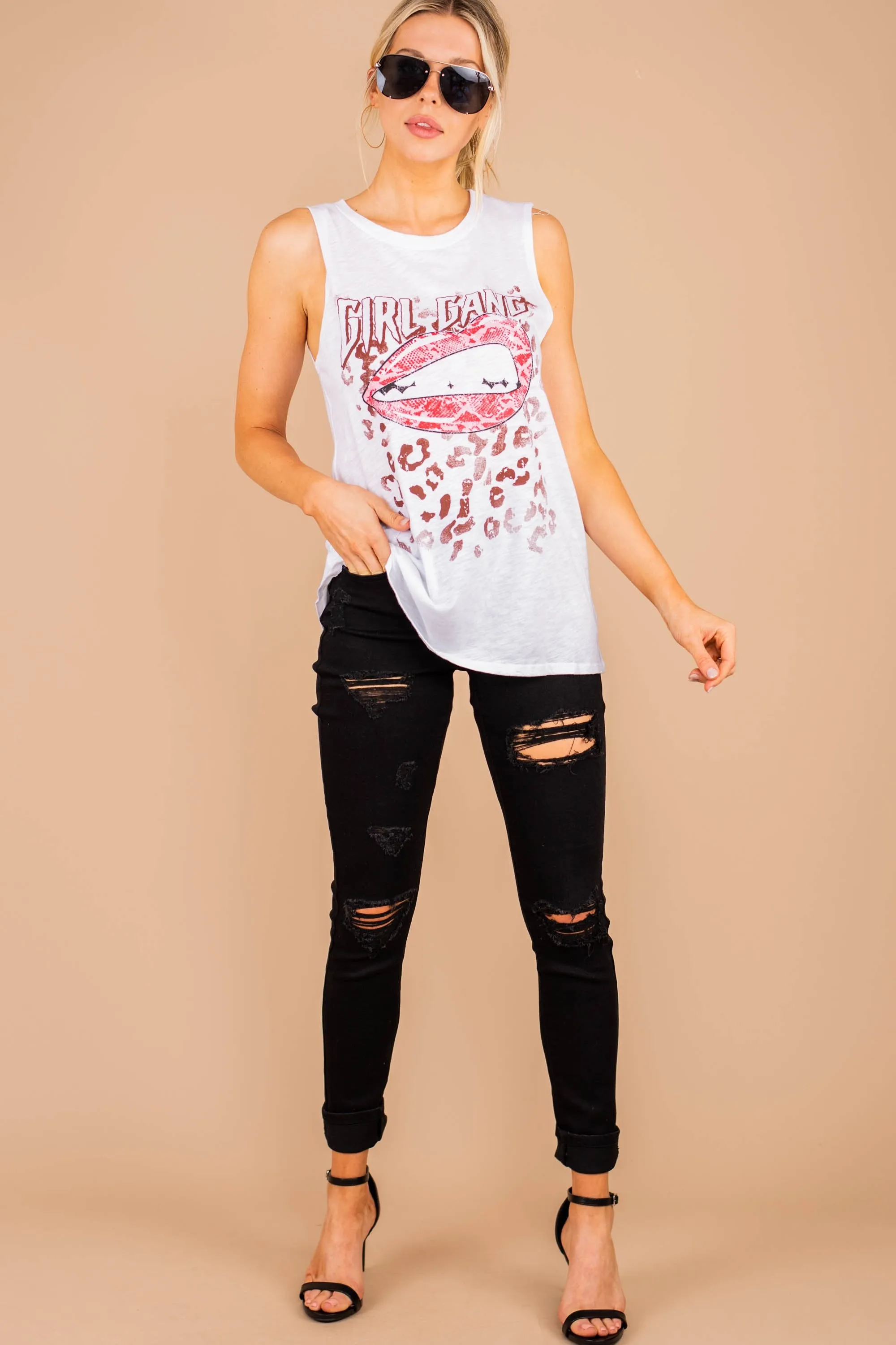 Girl Gang White Graphic Tank