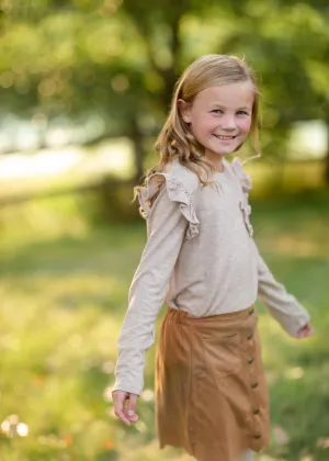 Girls Oatmeal Ruffle Pocket Top