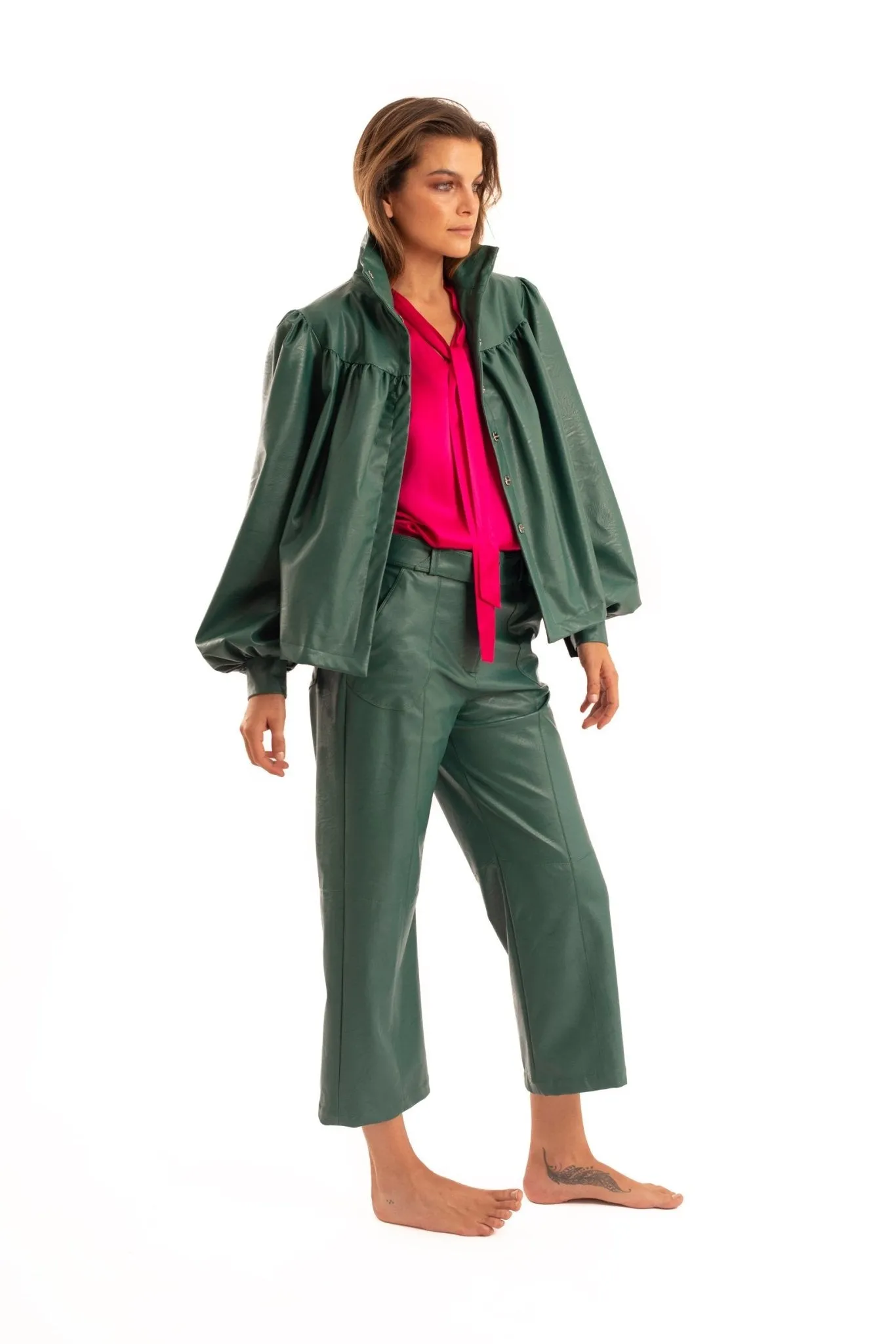 Green Nappa Balone Coat - NOPIN