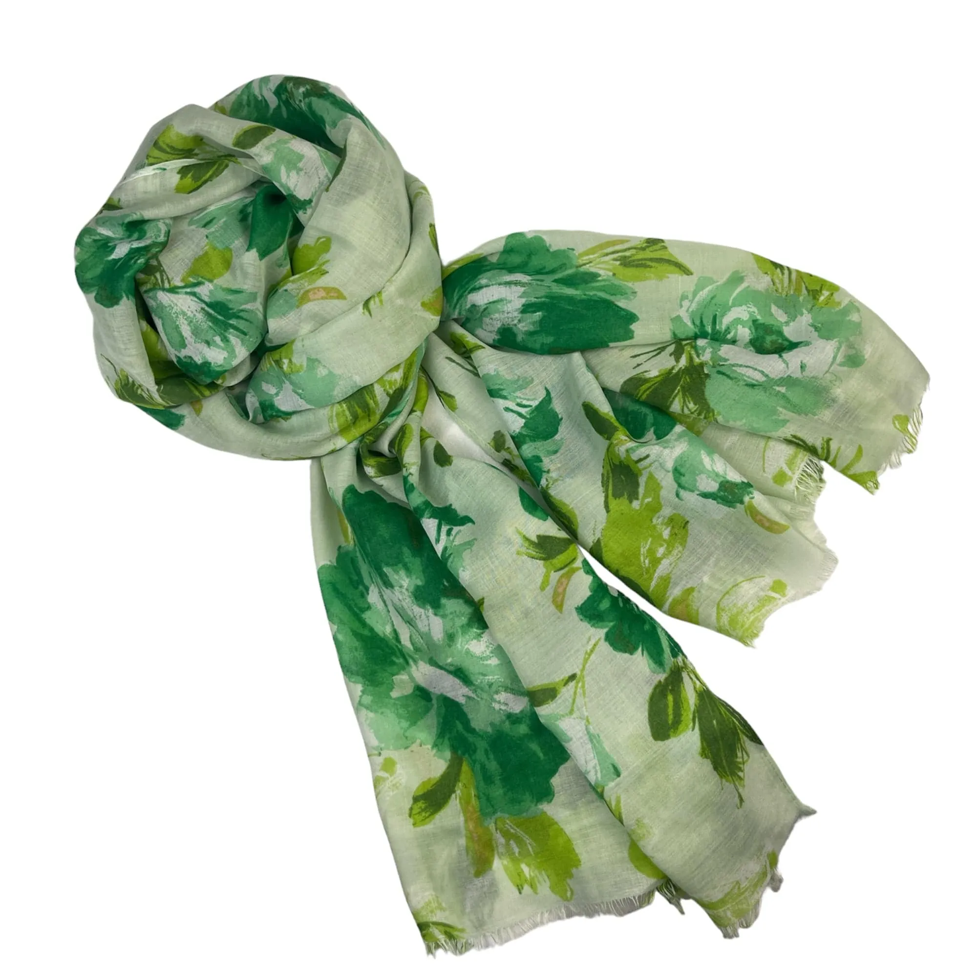 Green Scarf - Floral Leaves