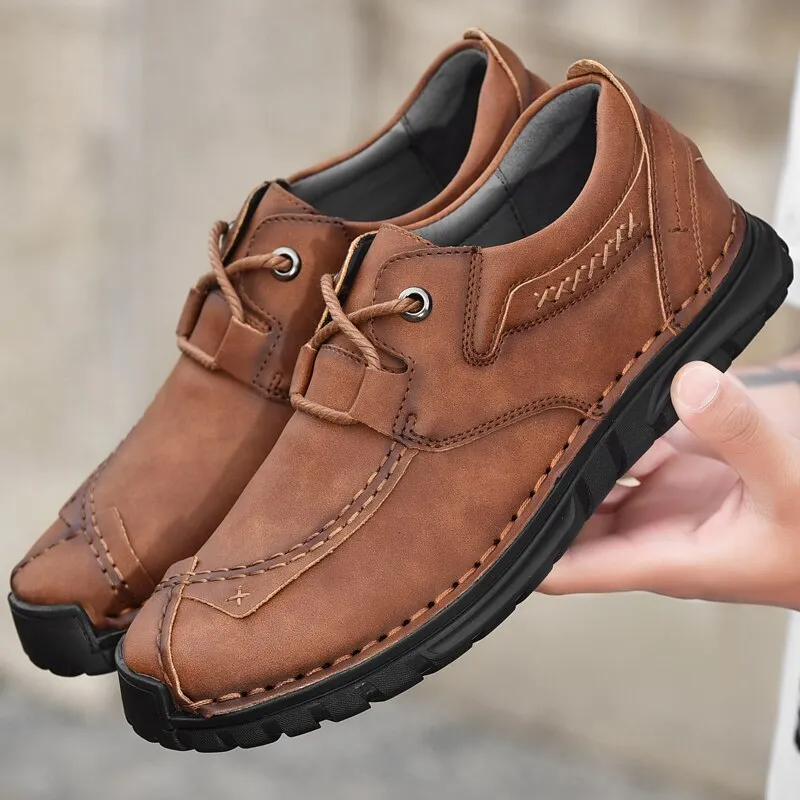 High-quality Retro Hand-sewn Leather Shoes Autumn New Men Casual Shoes Thick-soled Comfortable Non-slip Large Size Shoes 46