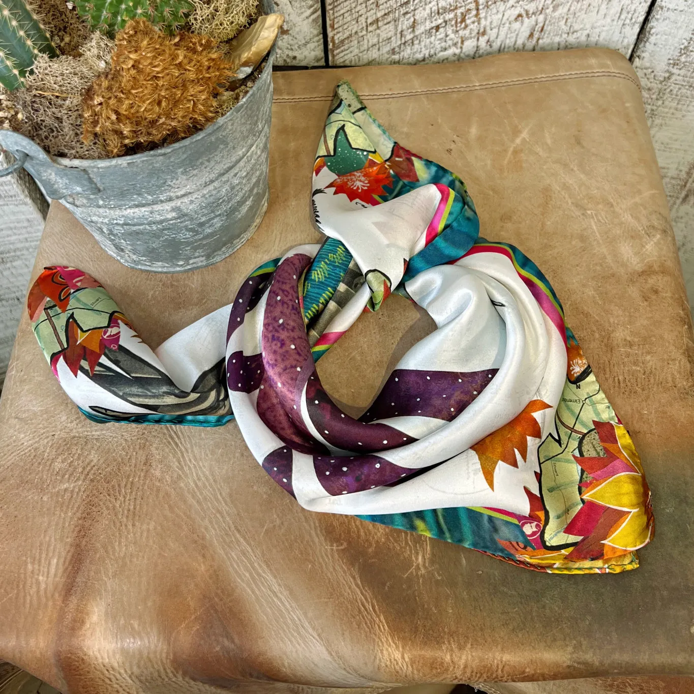 Hummingbird & Cactus Blooms~ Shorty Silk Wild Rag