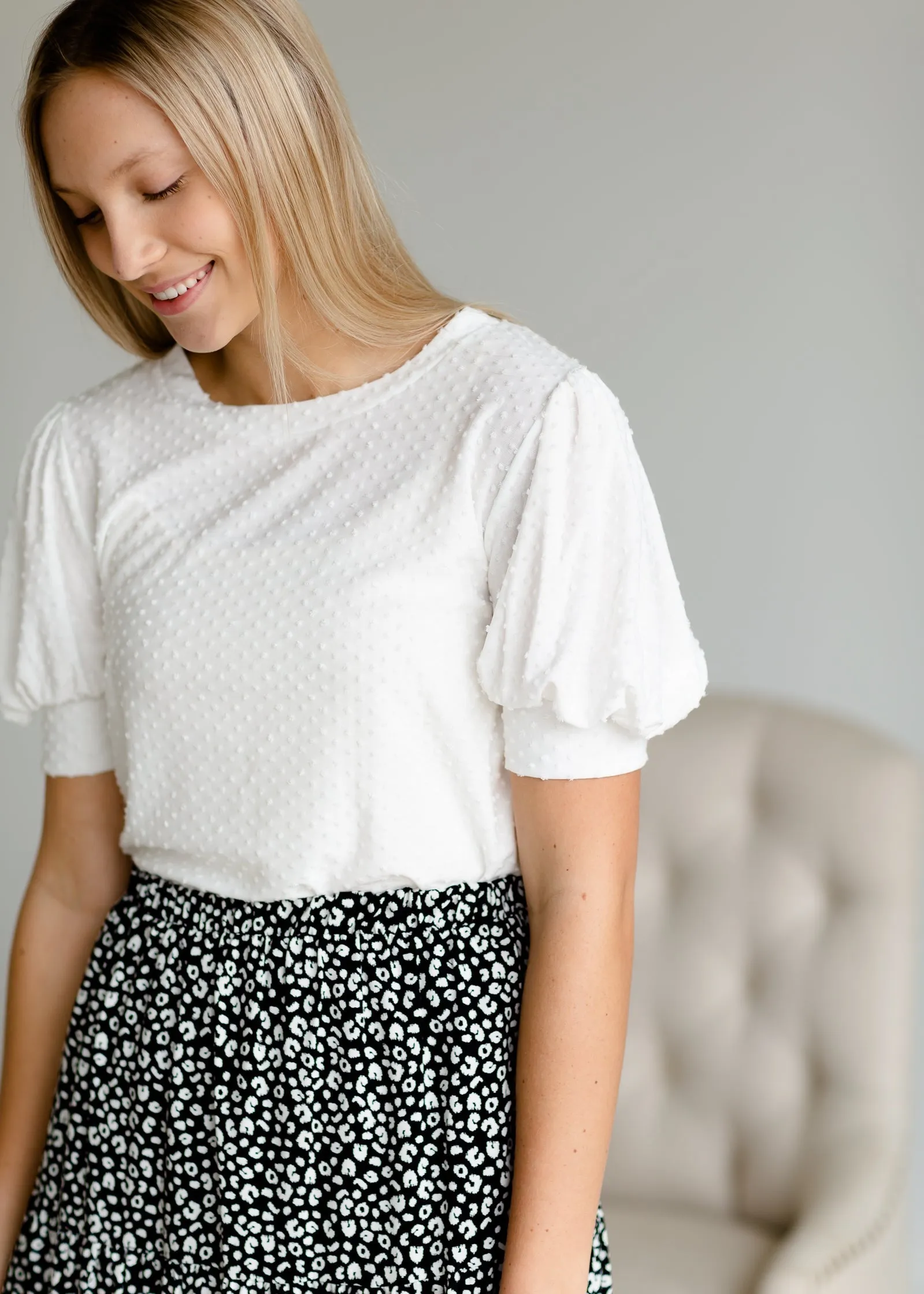 Ivory Textured Polka Dot Top