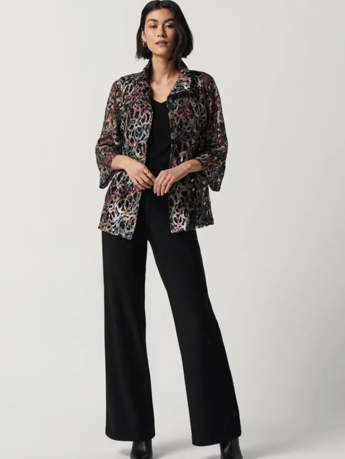 Joseph Ribkoff Abstract Print Lace Mesh Trapeze Jacket 234106 Col 3759