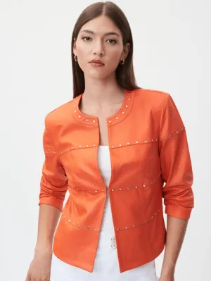 Joseph Ribkoff Orange Vegan Leather Studded Jacket 232904 57