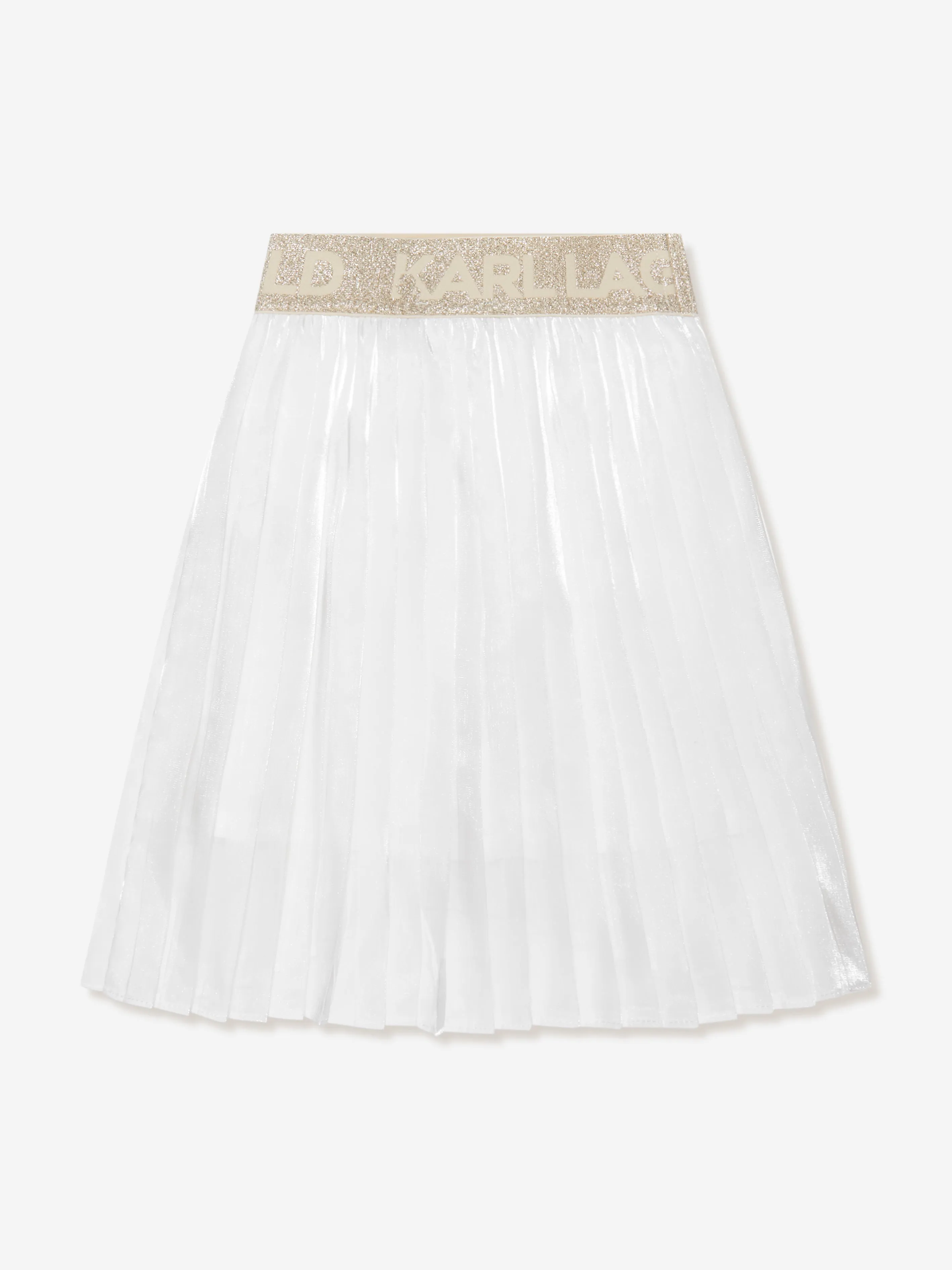 Karl Lagerfeld Girls Pleated Midi Skirt in Ivory